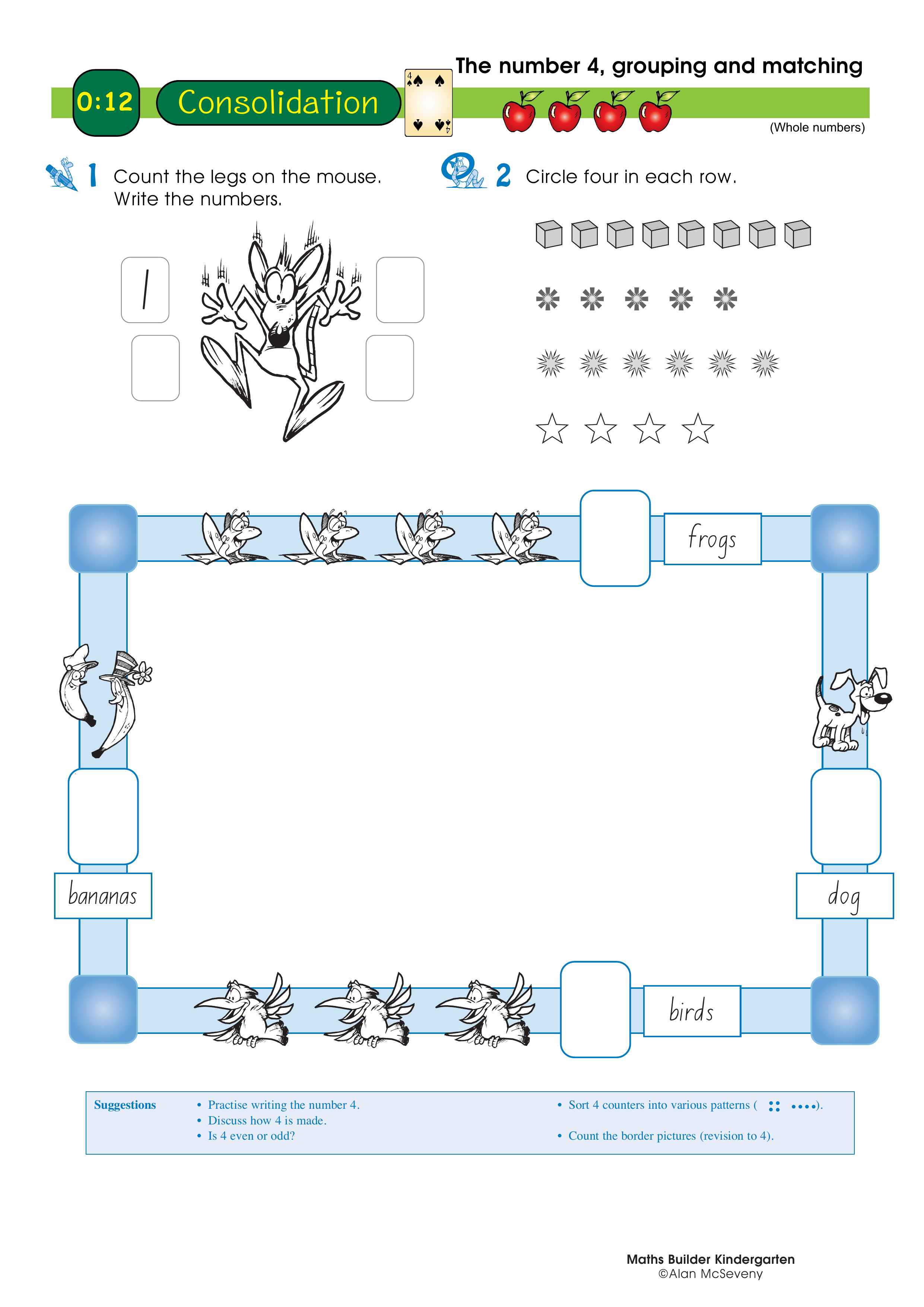 The number 4, grouping and matching — worksheet preview