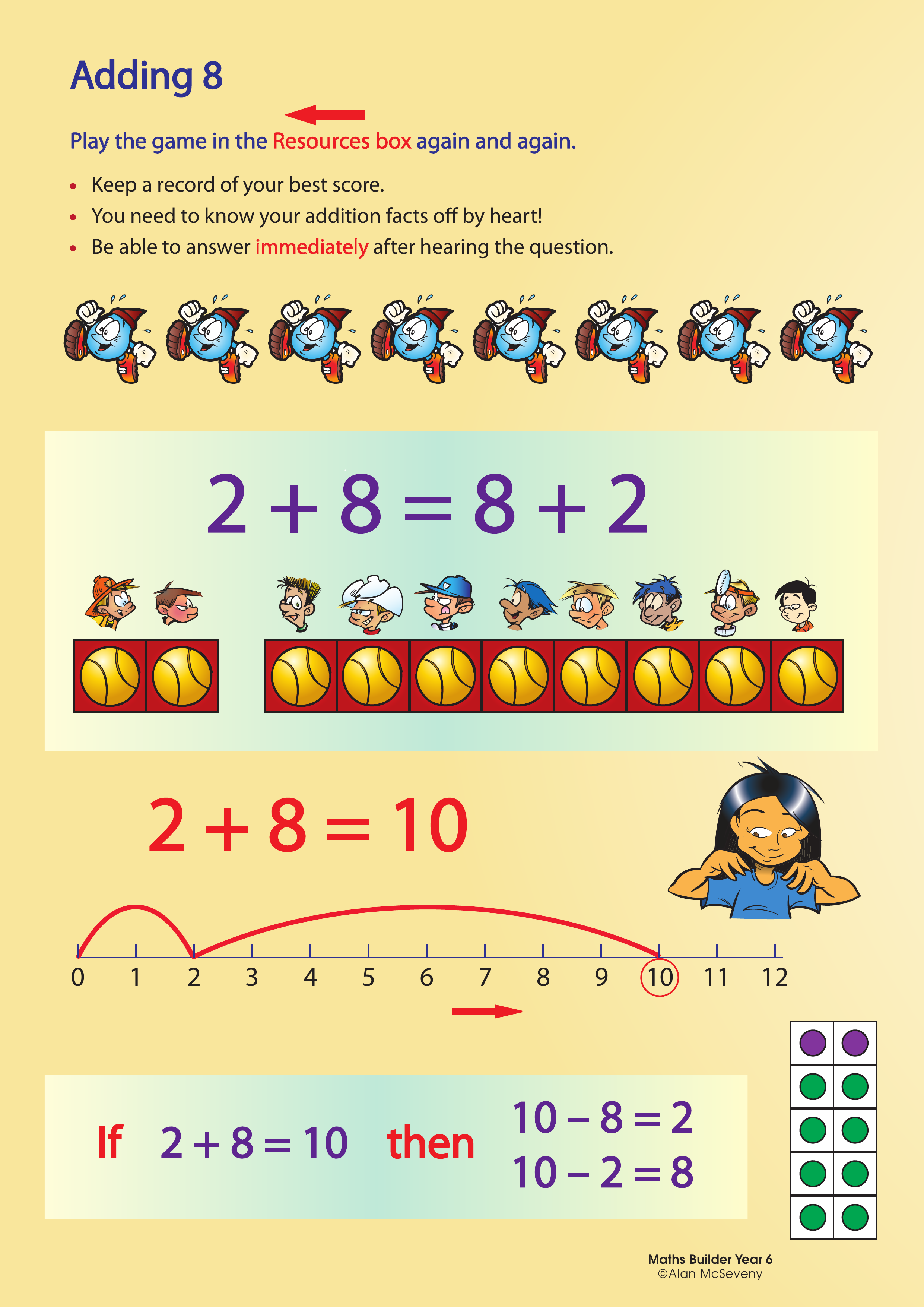 Adding 8 — worksheet preview