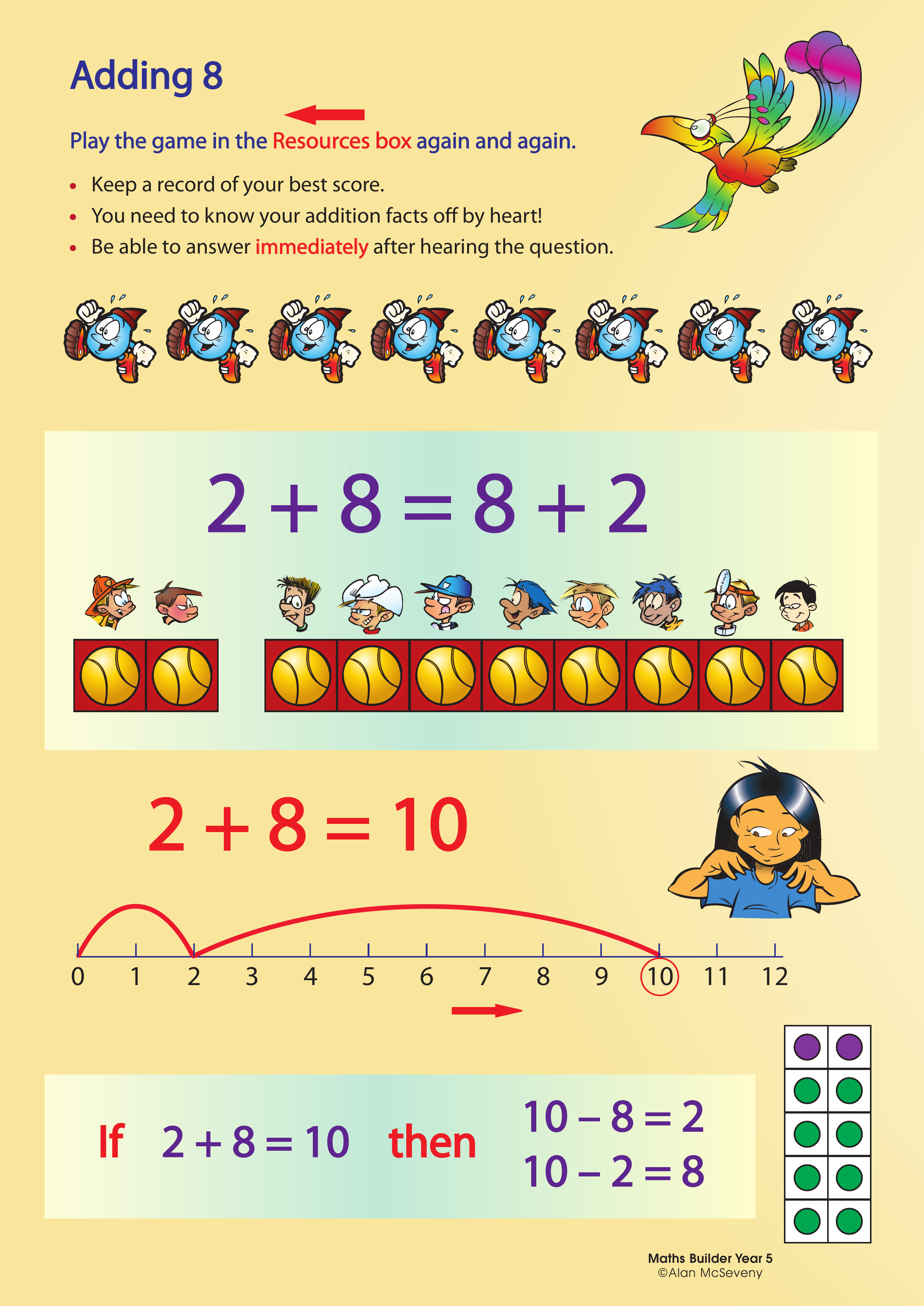 Adding 8 — worksheet preview