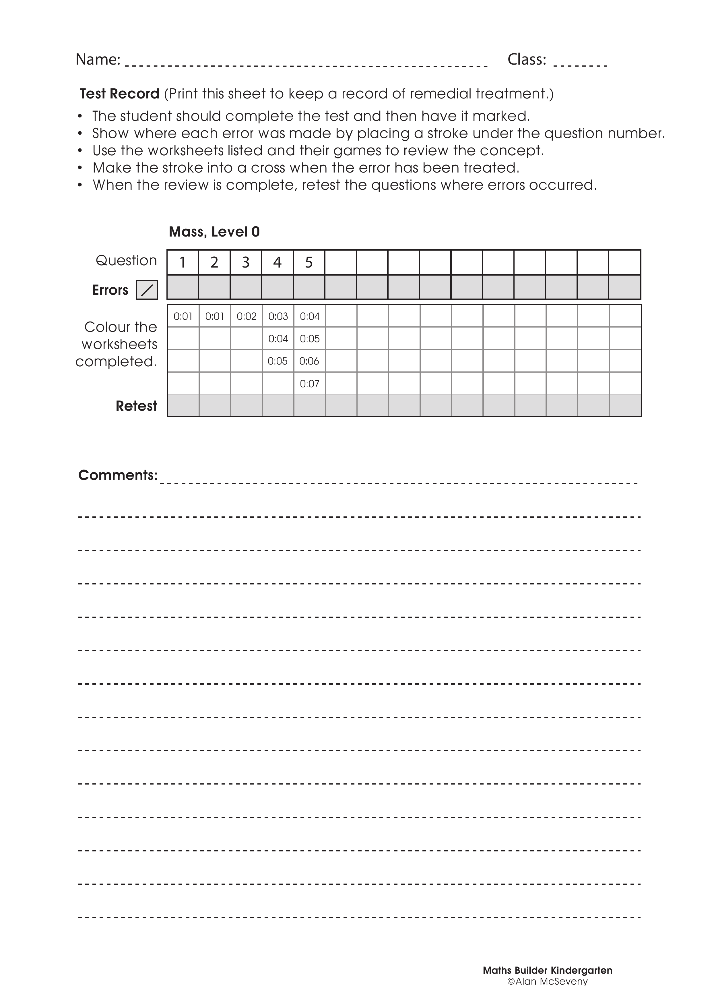 Assessment test records — worksheet preview