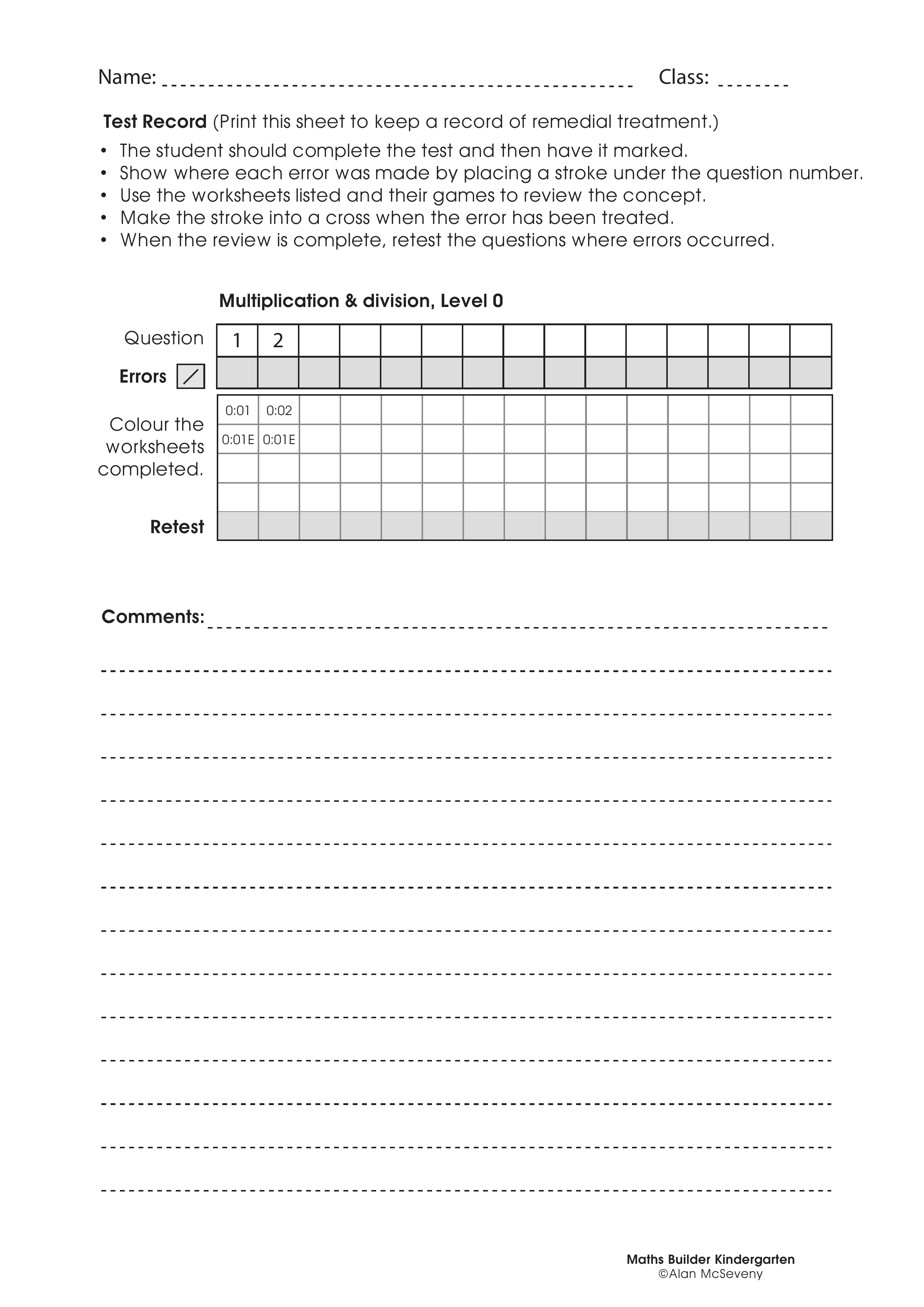 Assessment test records — worksheet preview