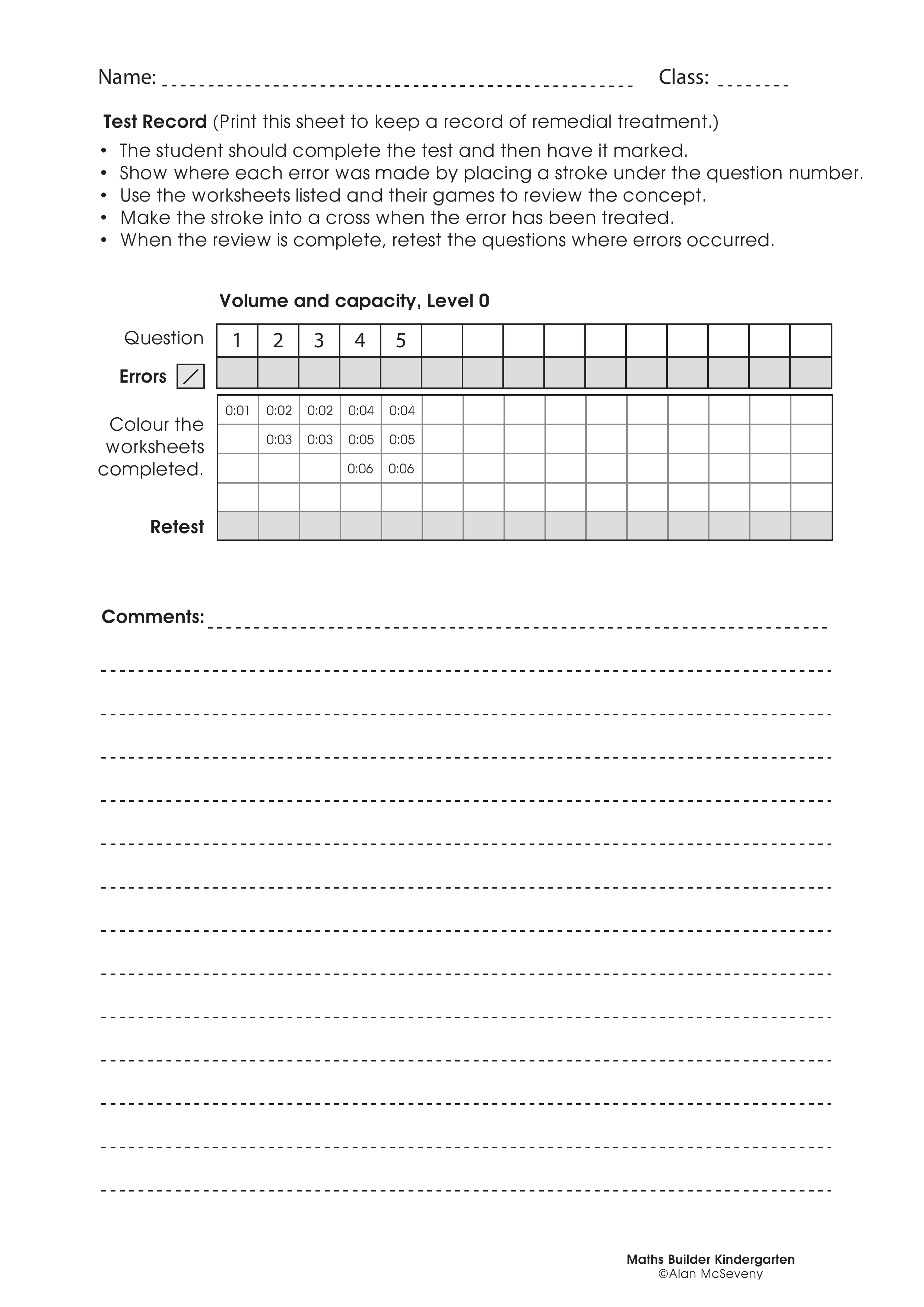 Assessment test records — worksheet preview