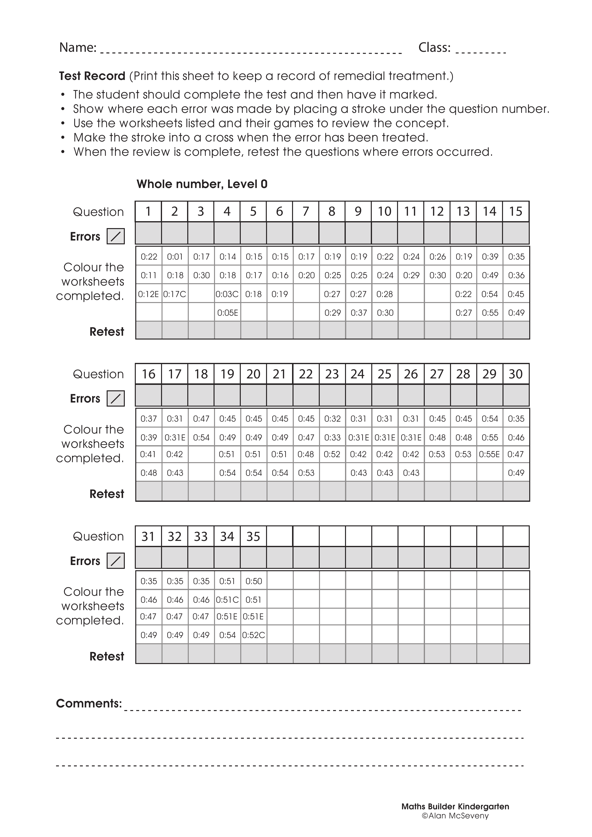 Assessment test records — worksheet preview