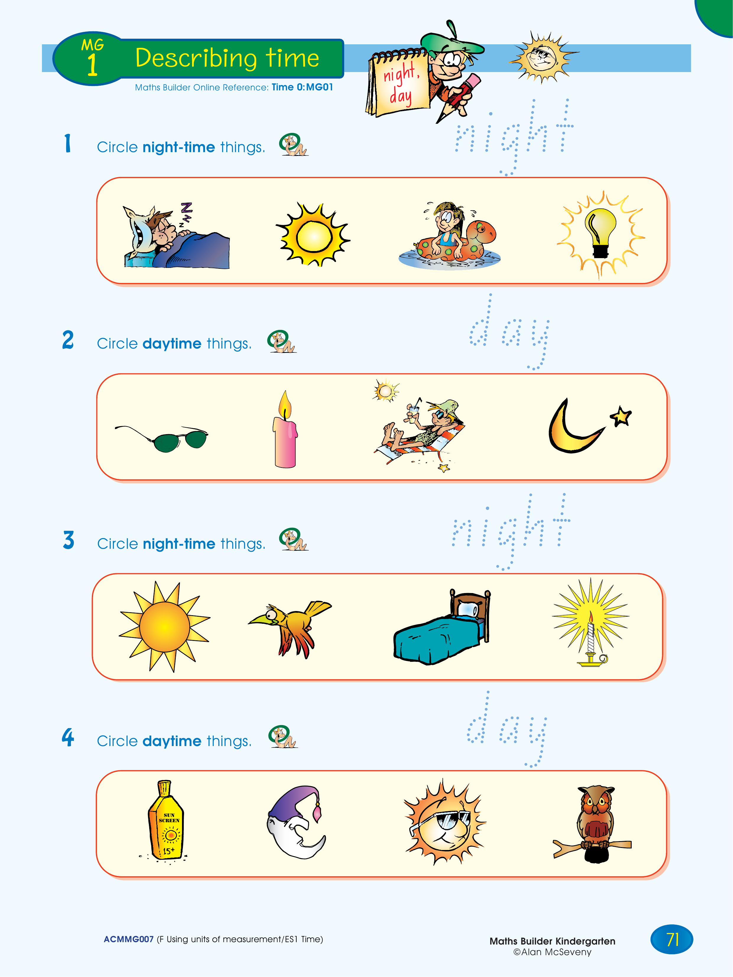 Describing time — worksheet preview