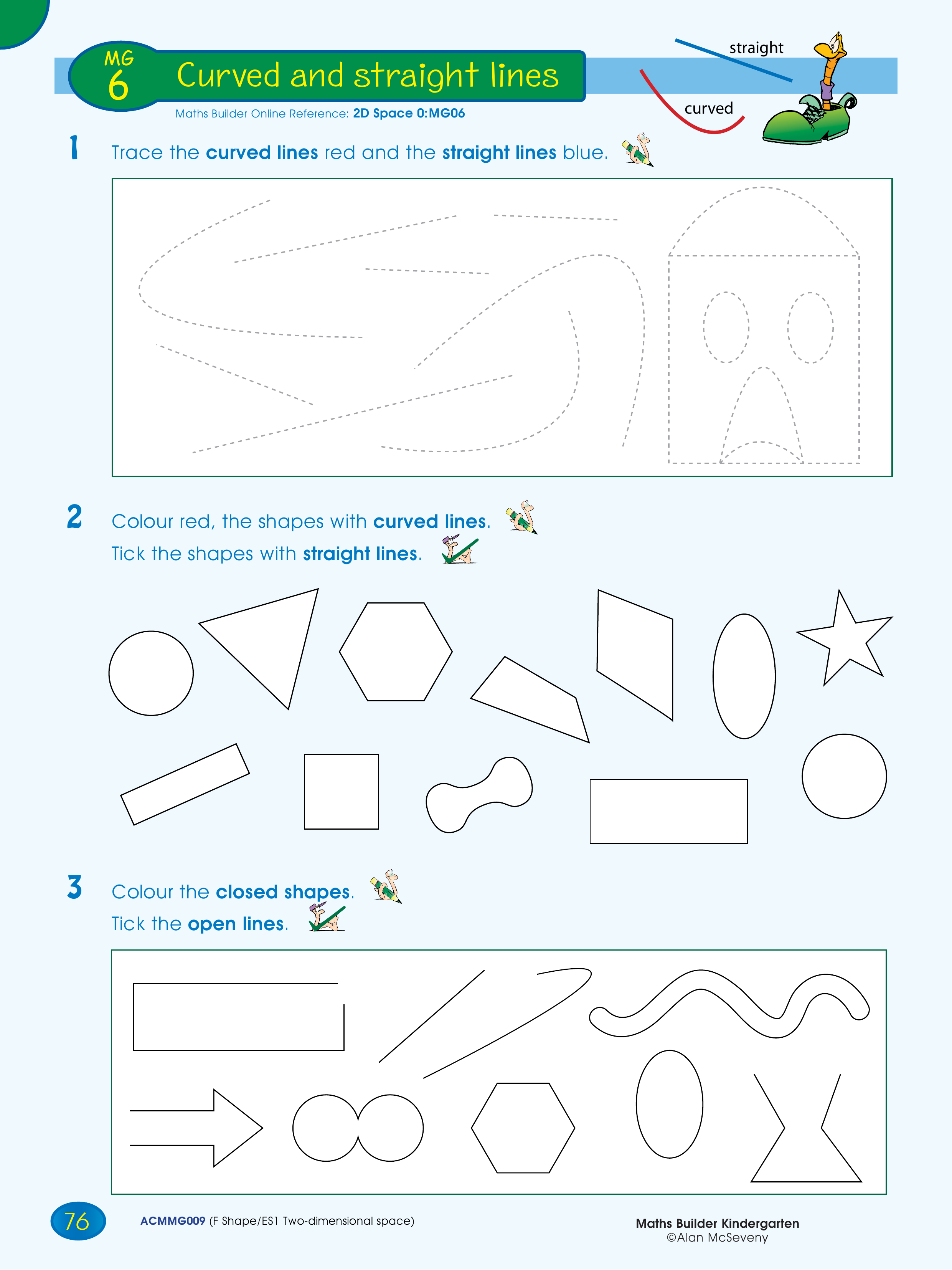 Curved and straight lines — worksheet preview