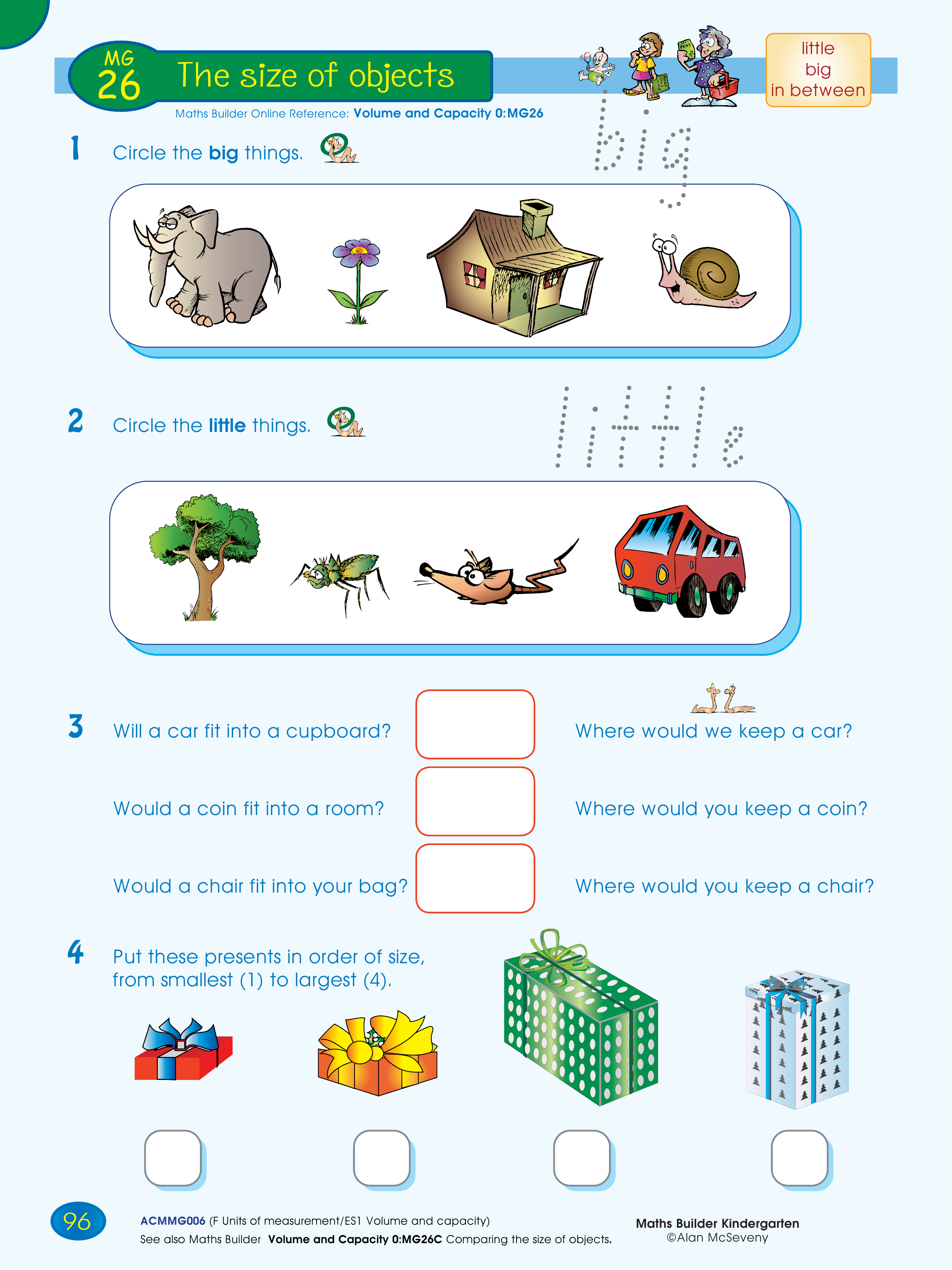 The size of objects — worksheet preview