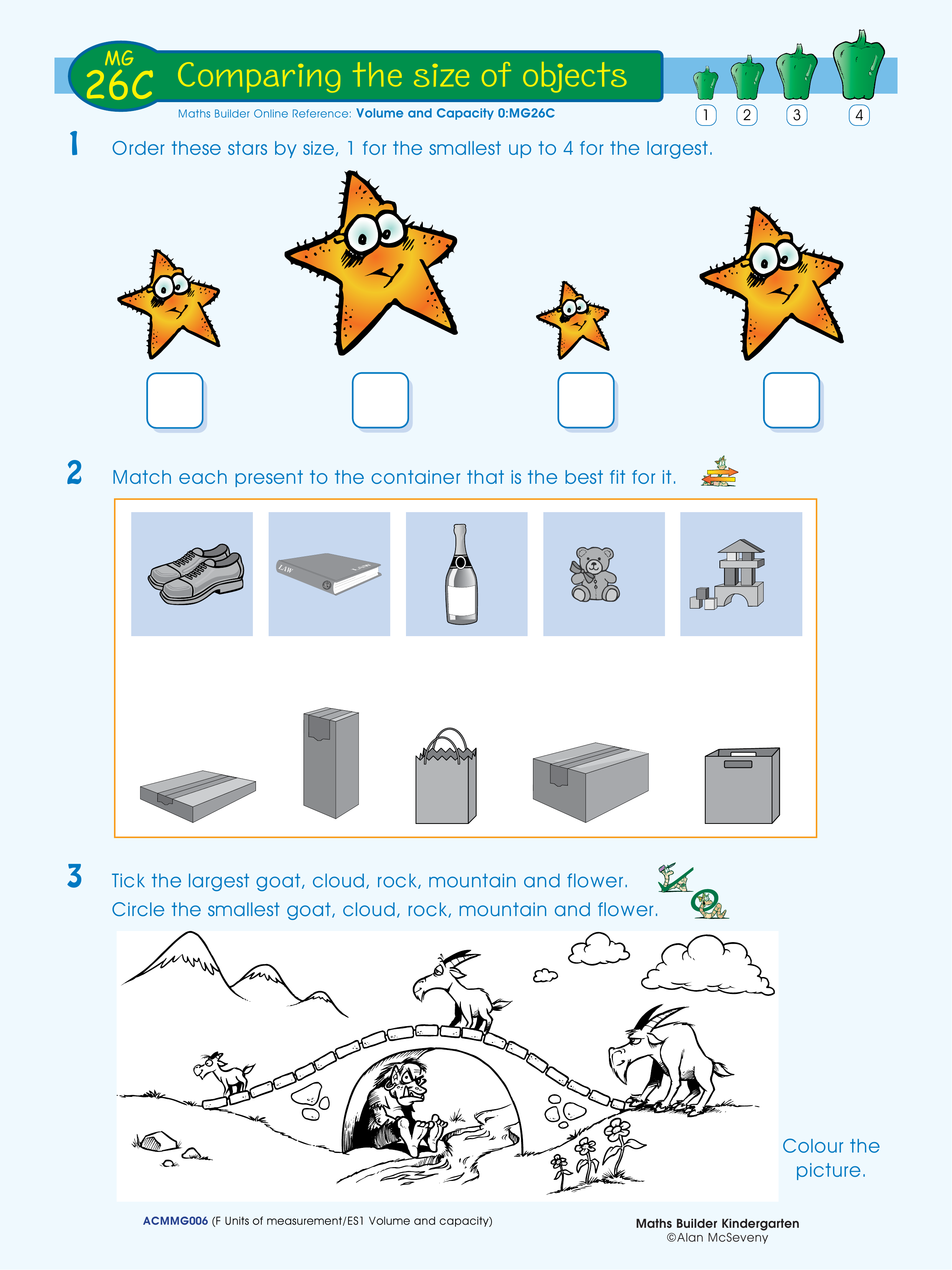 Comparing the size of objects — worksheet preview