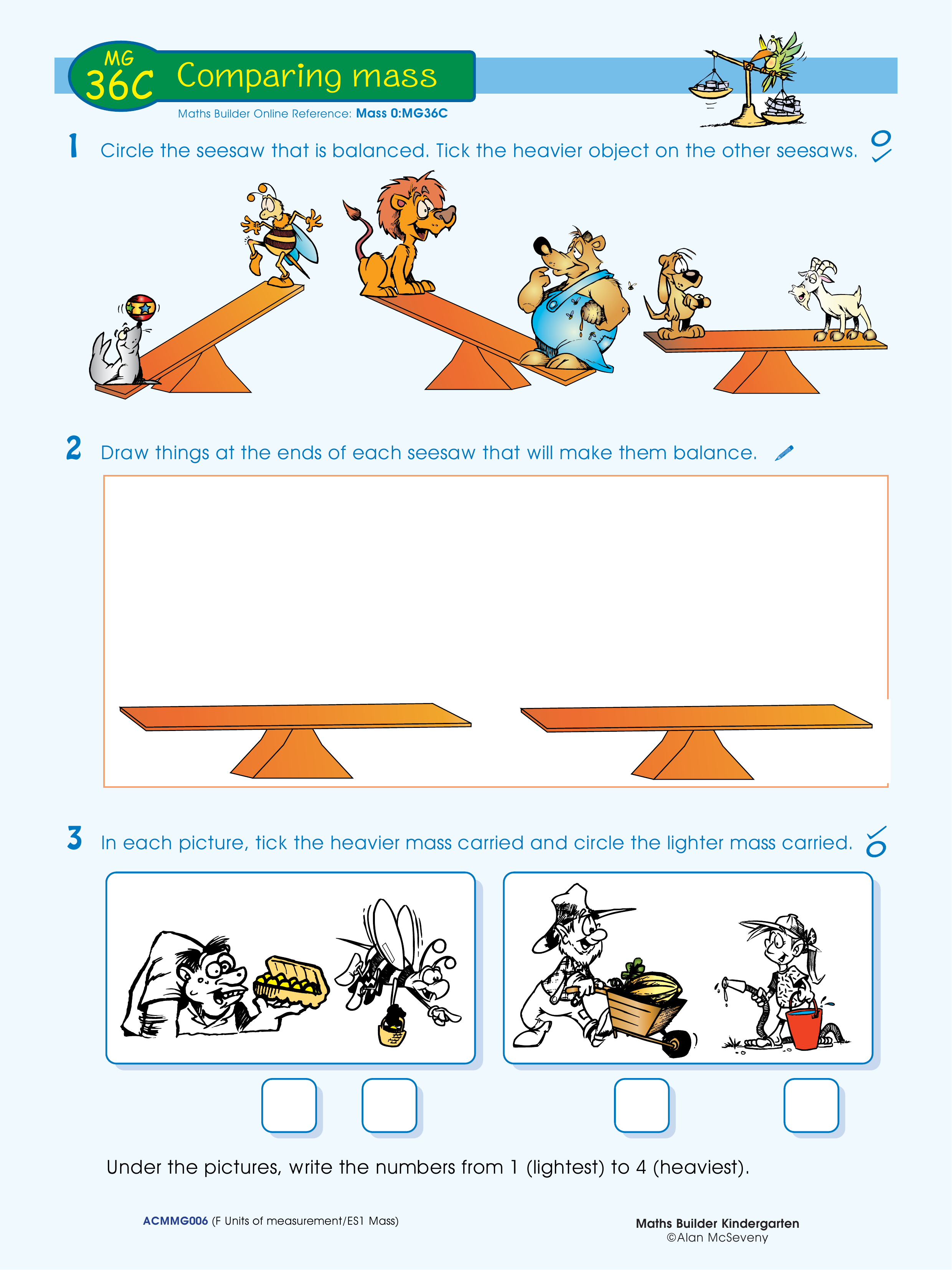 Comparing mass — worksheet preview