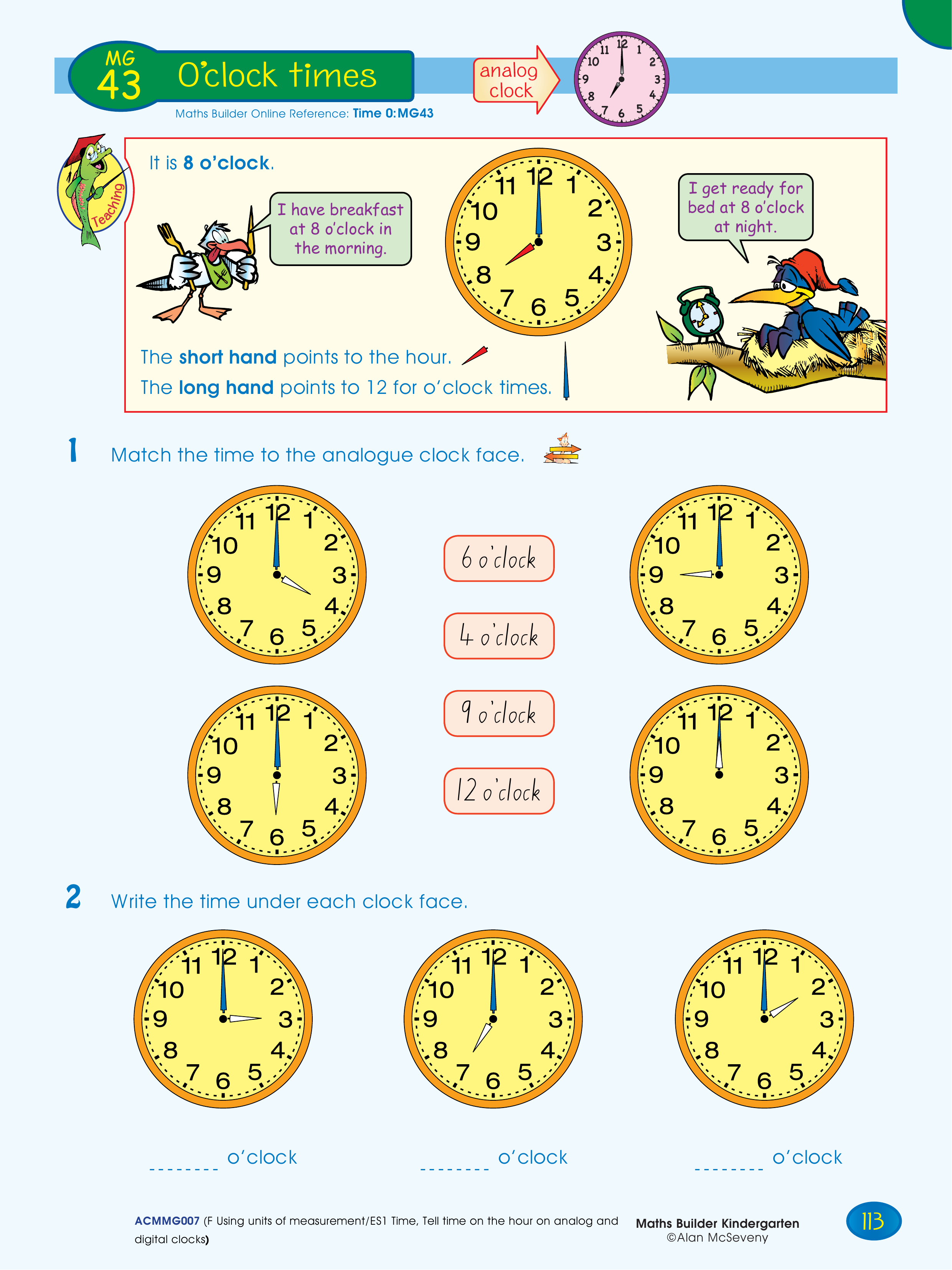 O'clock times — worksheet preview