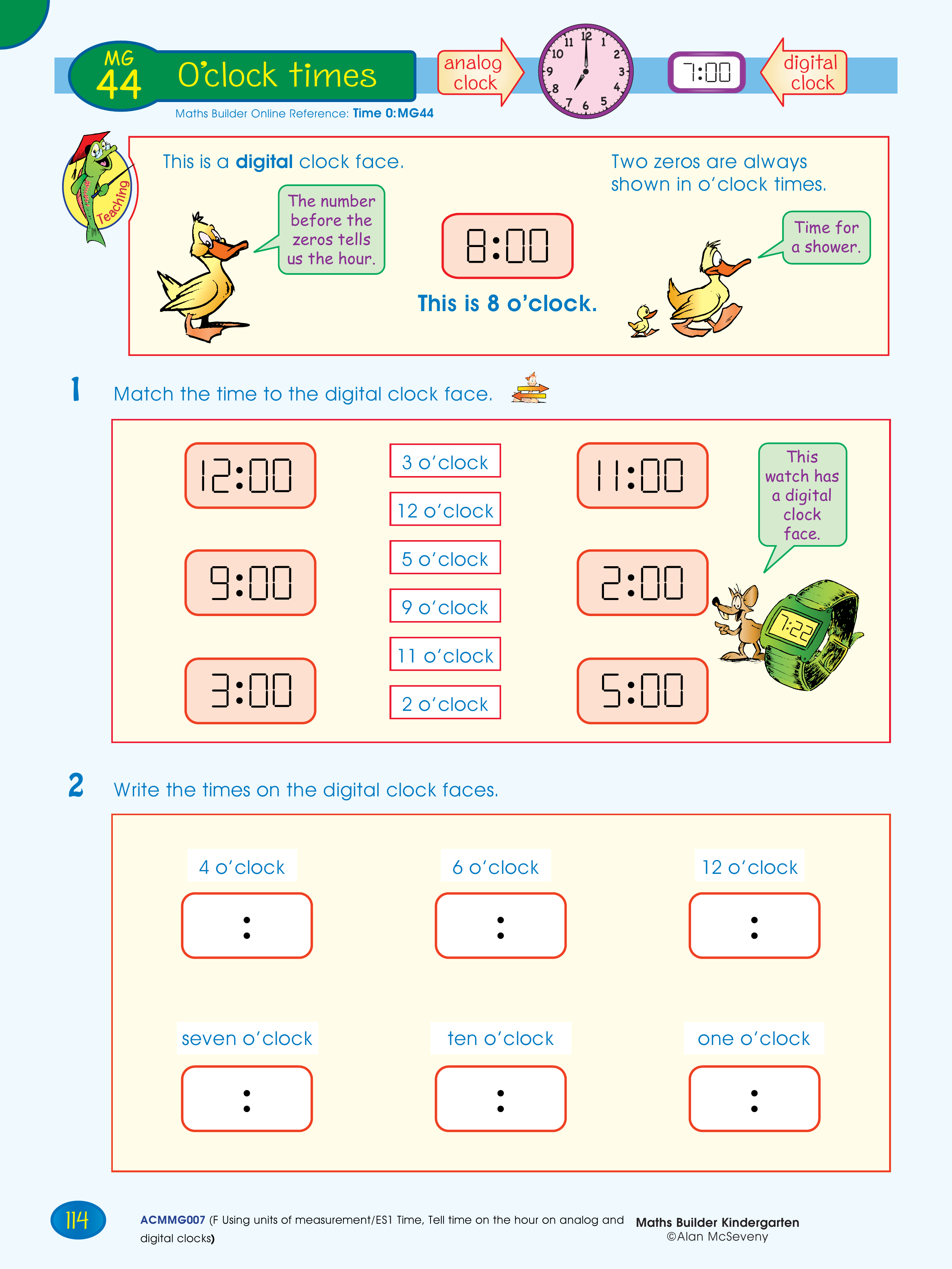O'clock times — worksheet preview