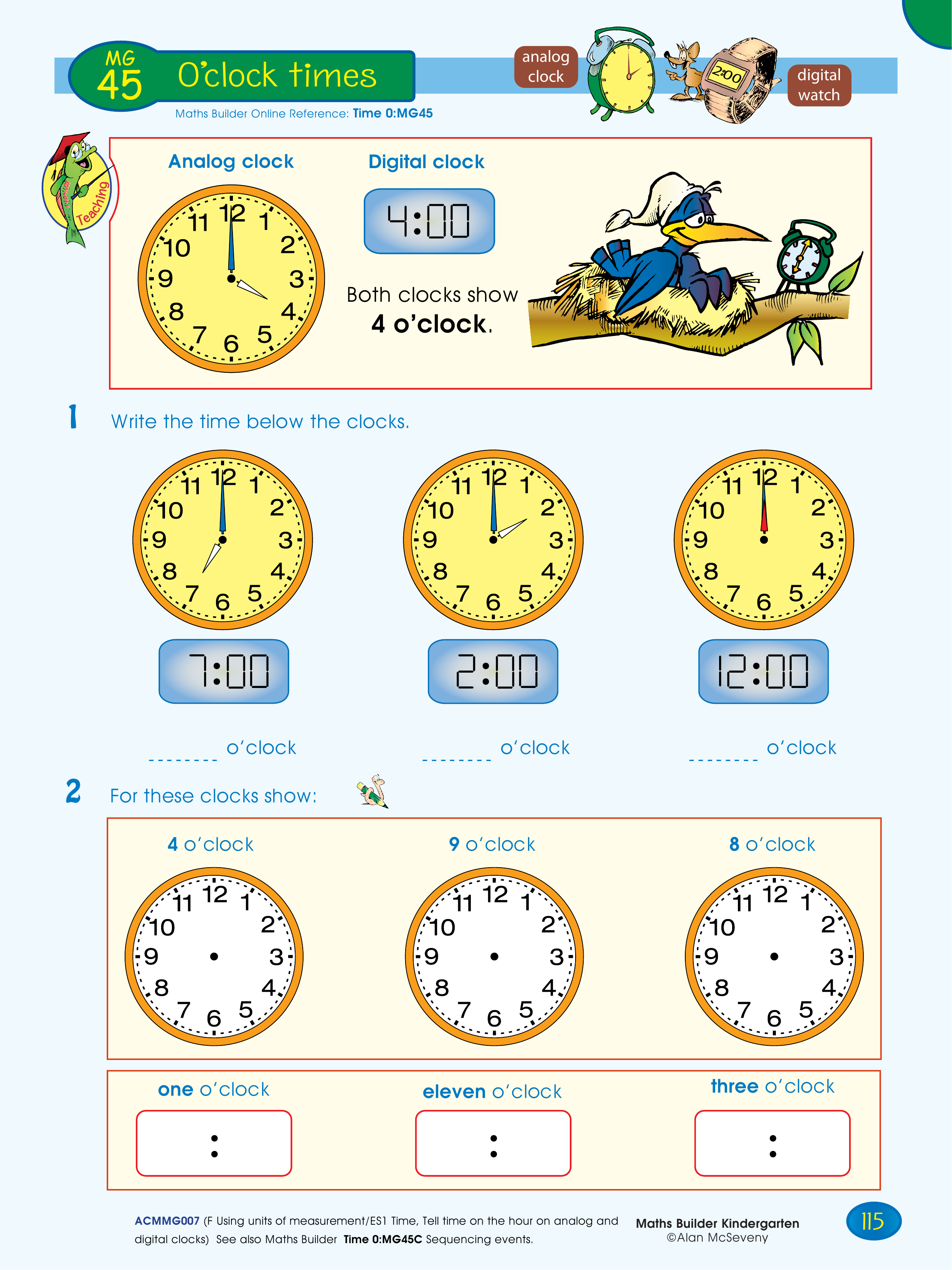 O'clock times — worksheet preview