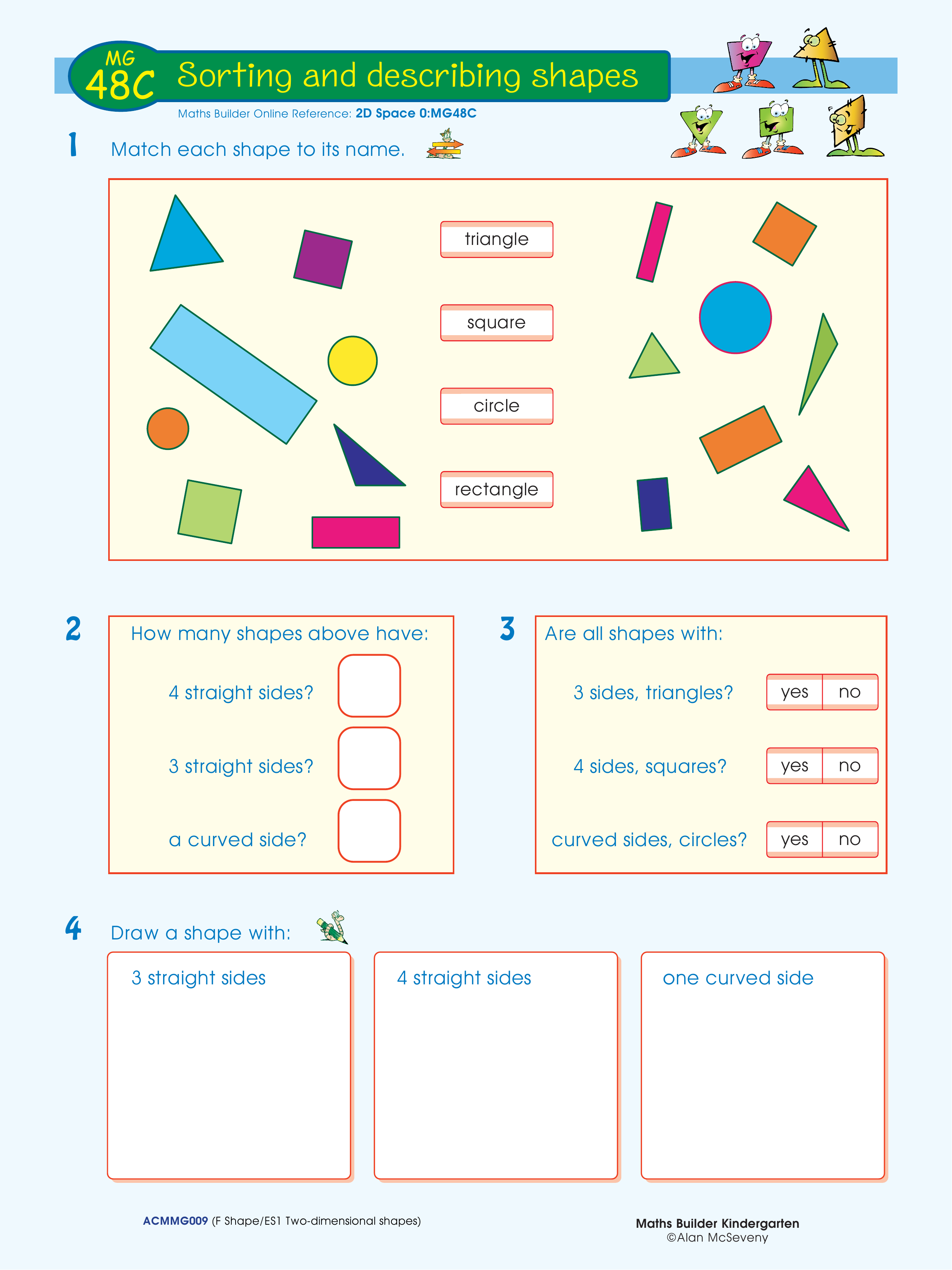 Sorting and describing shapes — worksheet preview