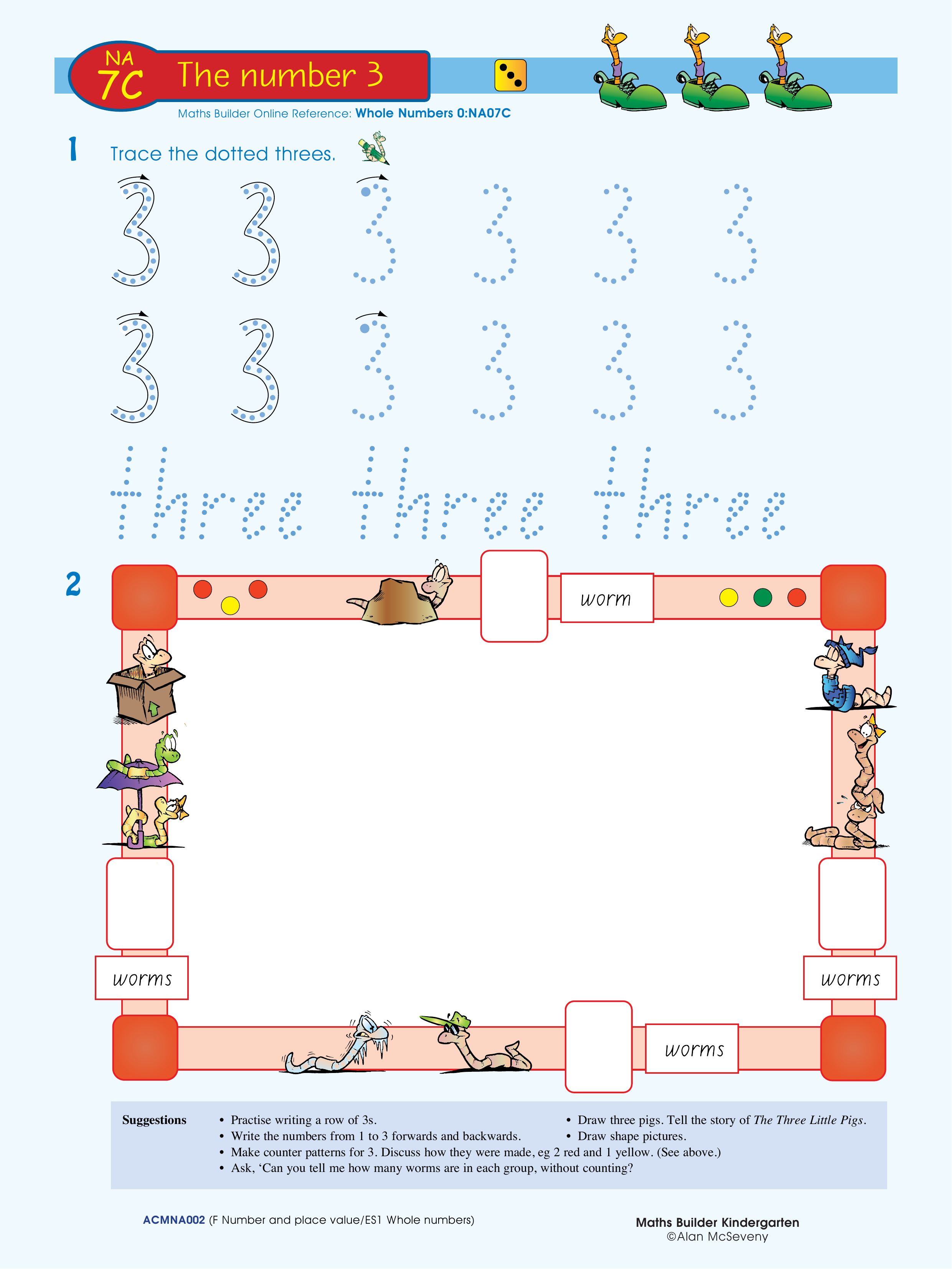 The number 3 — worksheet preview