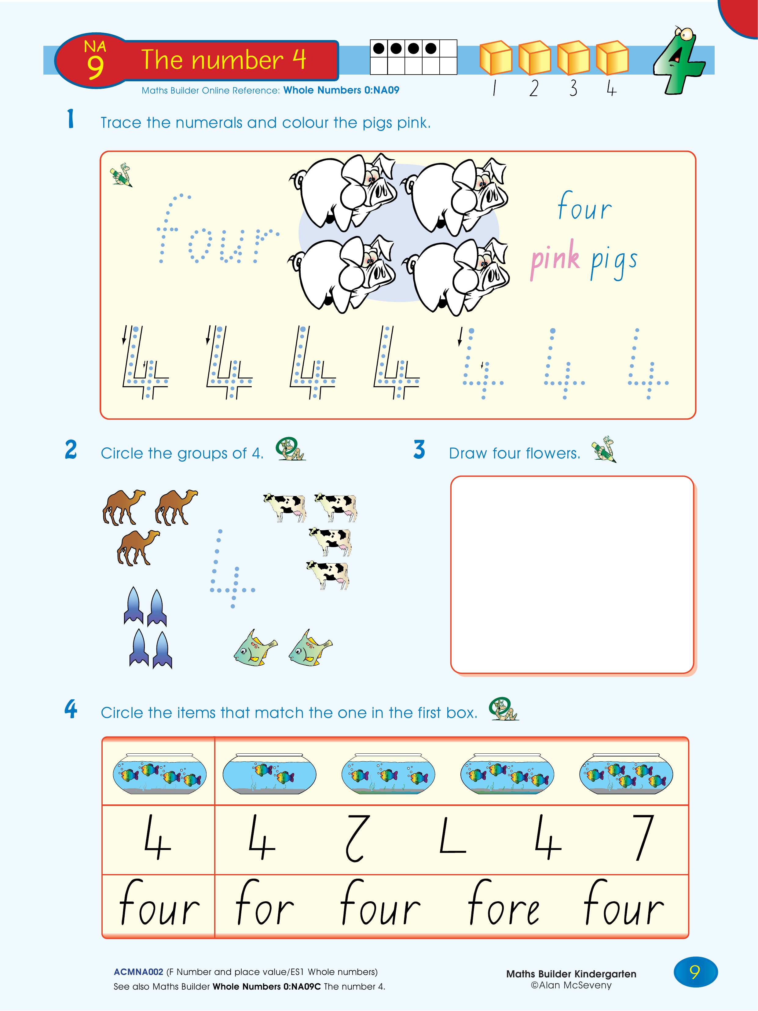 The number 4 — worksheet preview