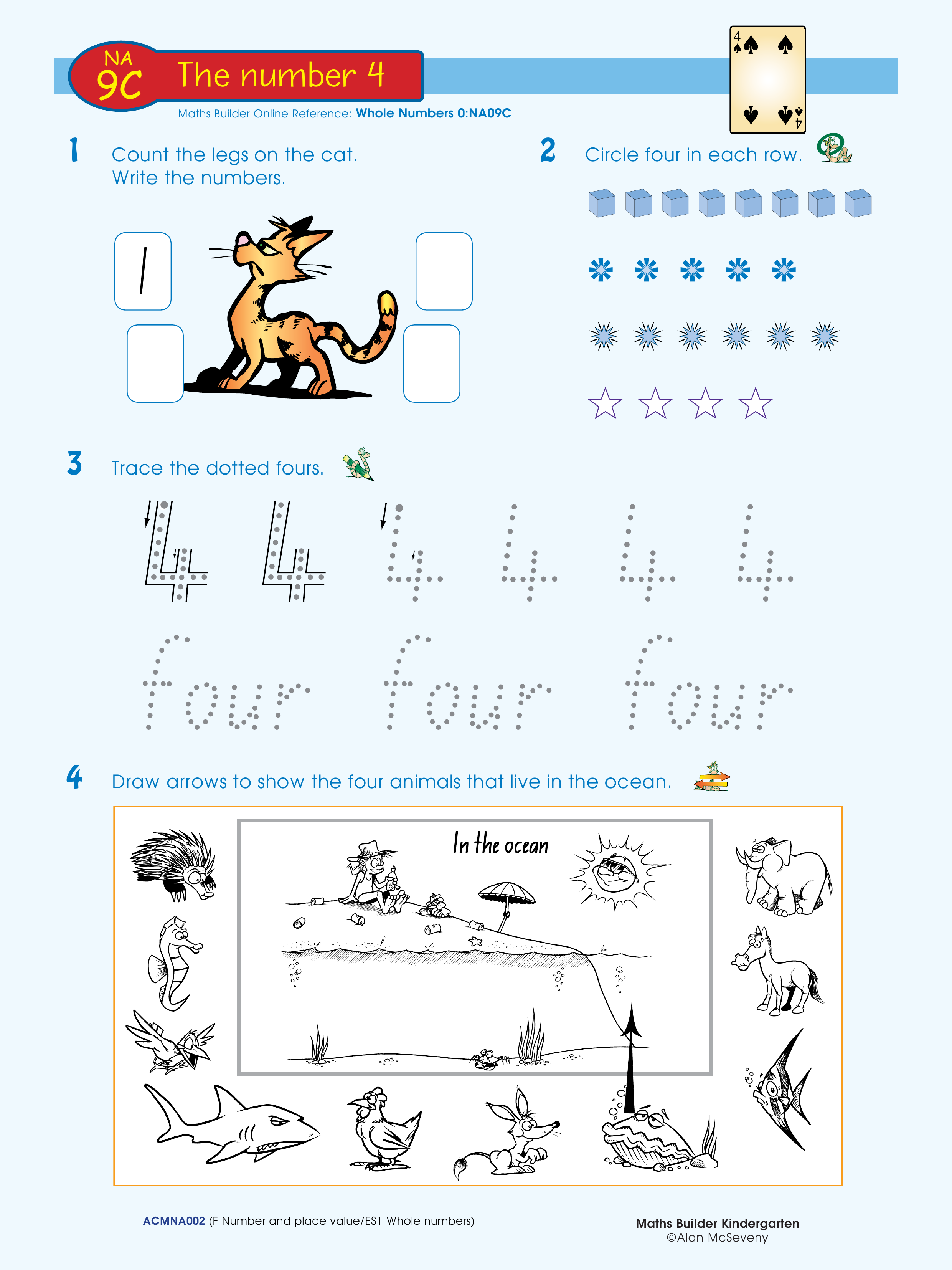 The number 4 — worksheet preview