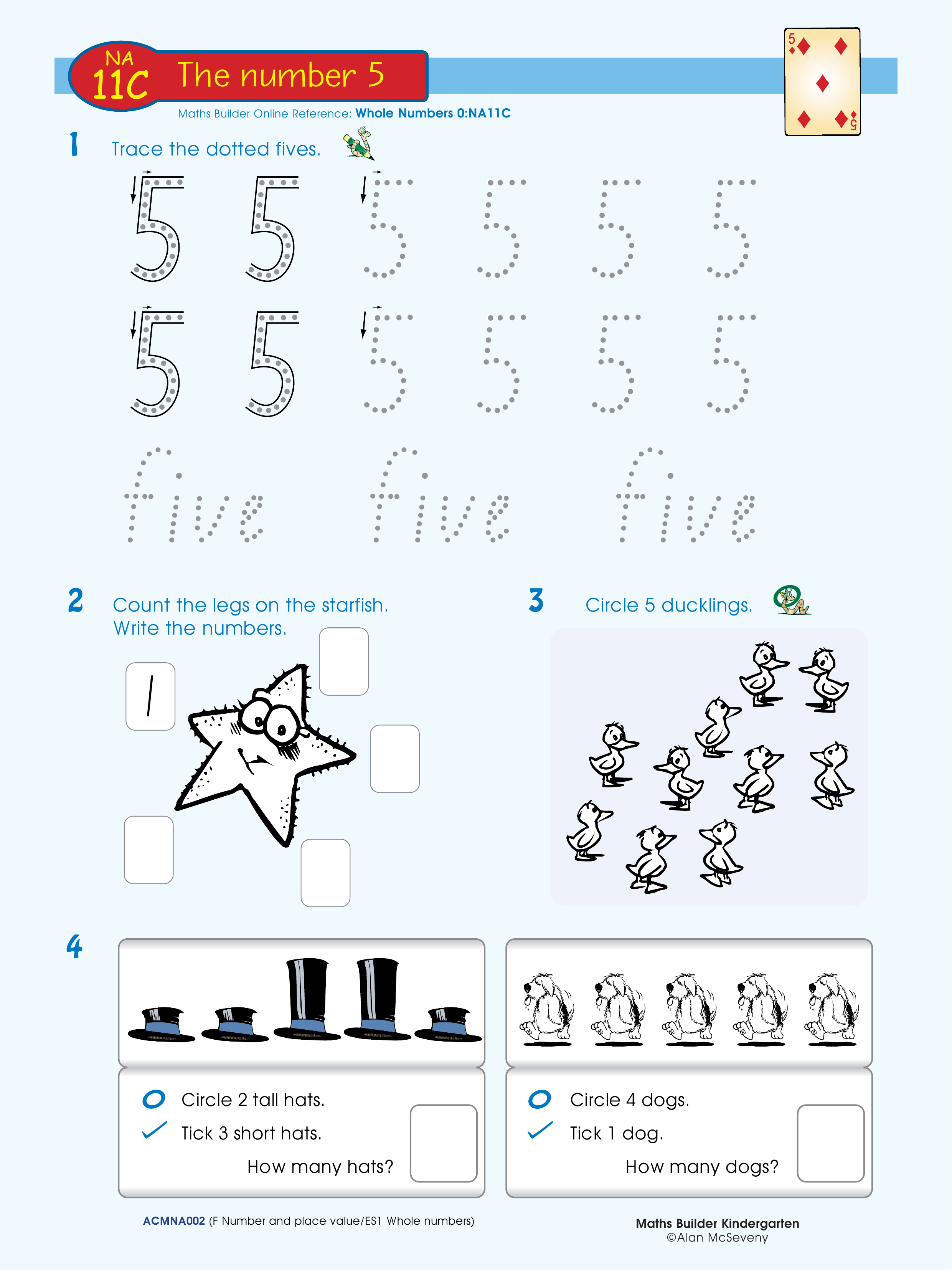 The number 5 — worksheet preview