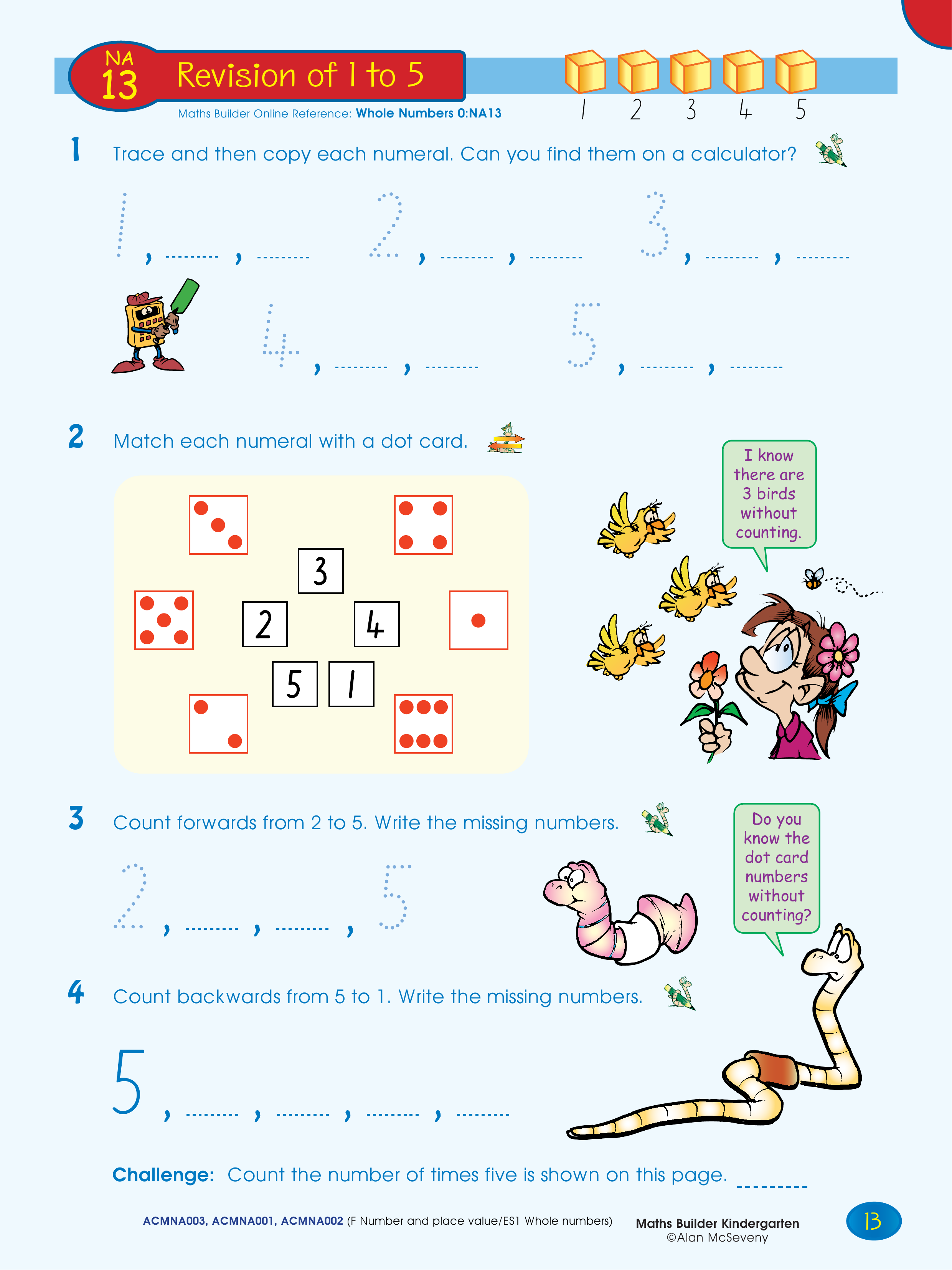 Revision of 1 to 5 — worksheet preview