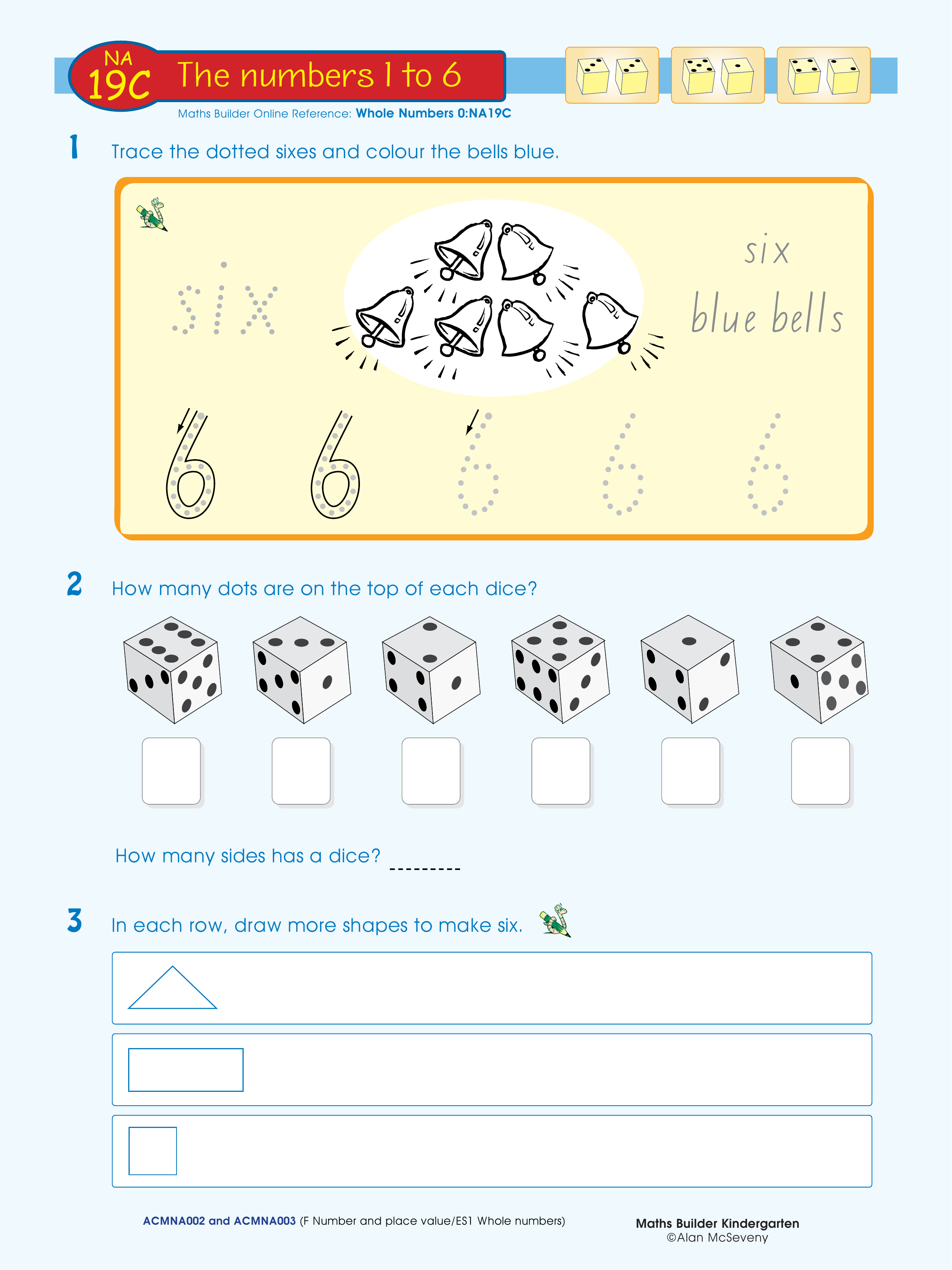 The numbers 1 to 6 — worksheet preview