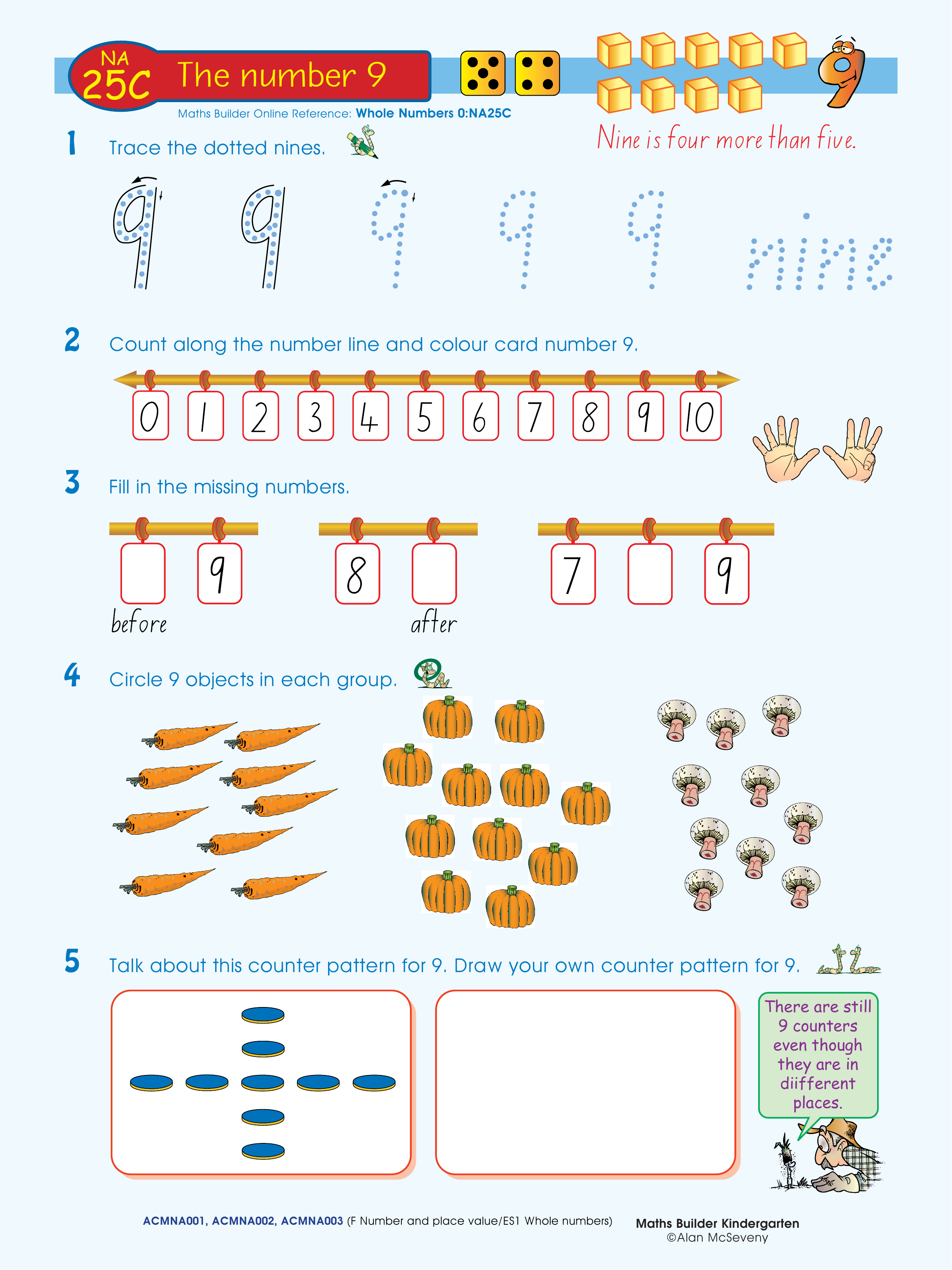 The number 9 — worksheet preview