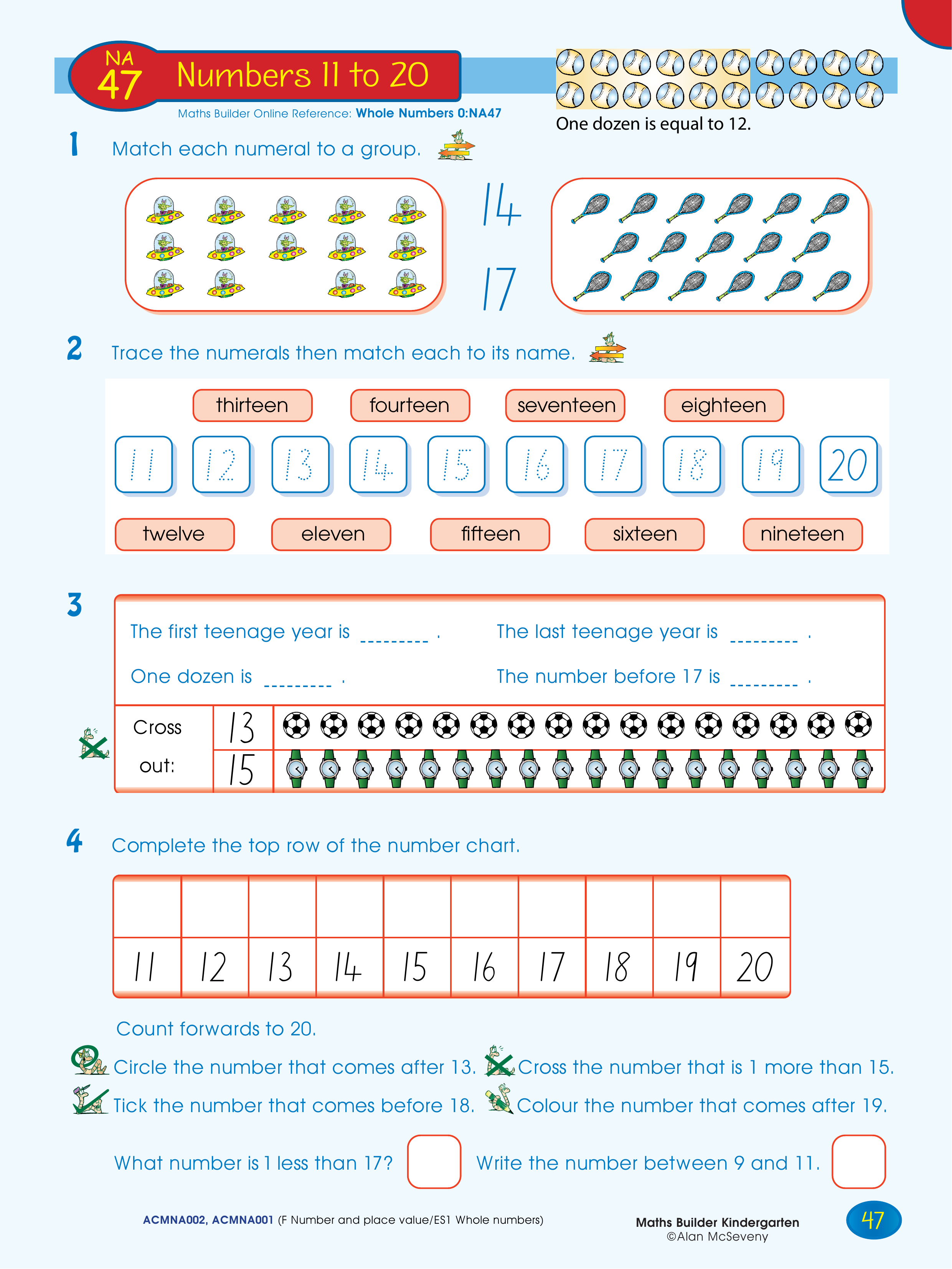 Numbers 11 to 20 — worksheet preview