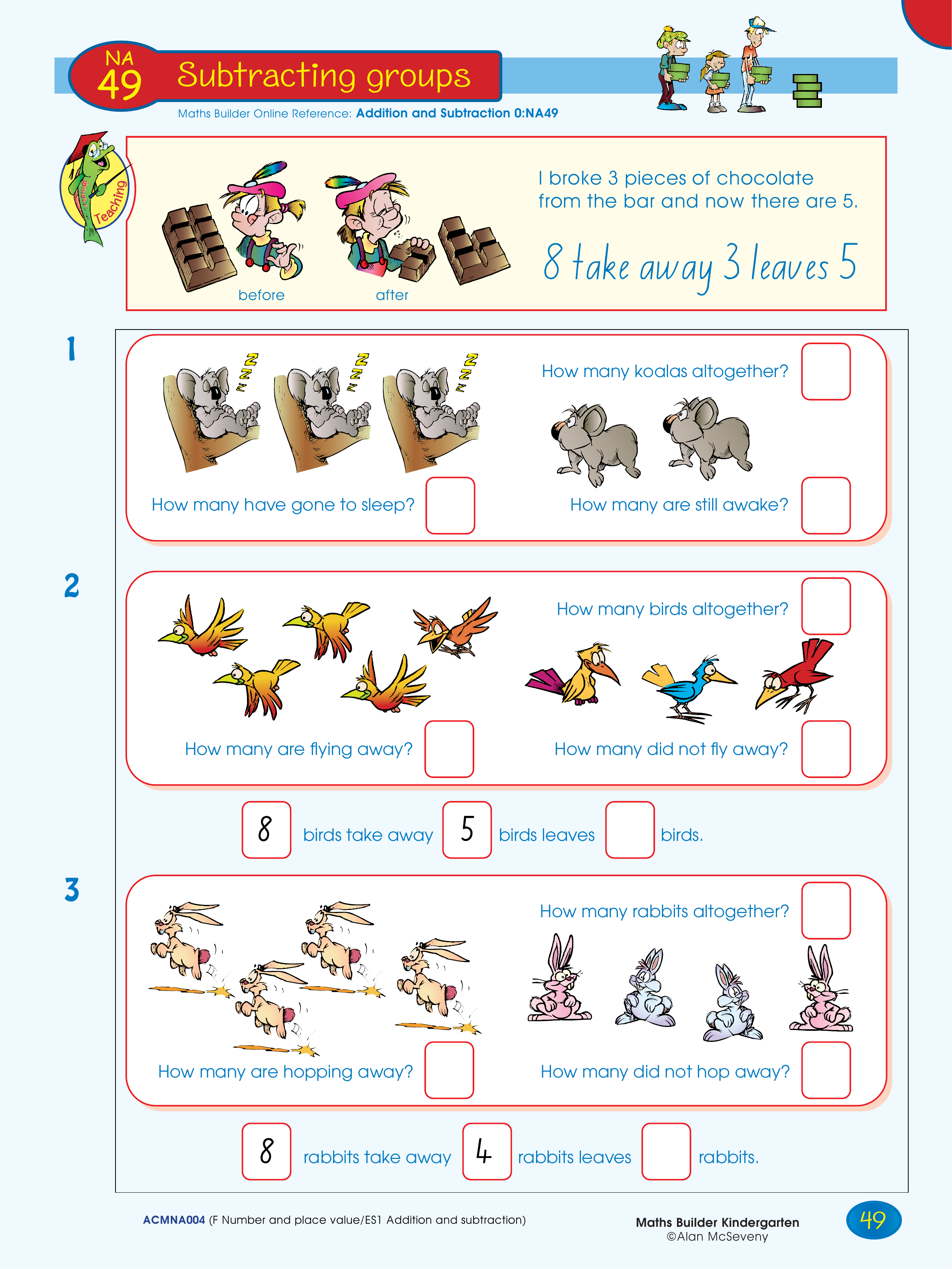 Subtracting groups — worksheet preview