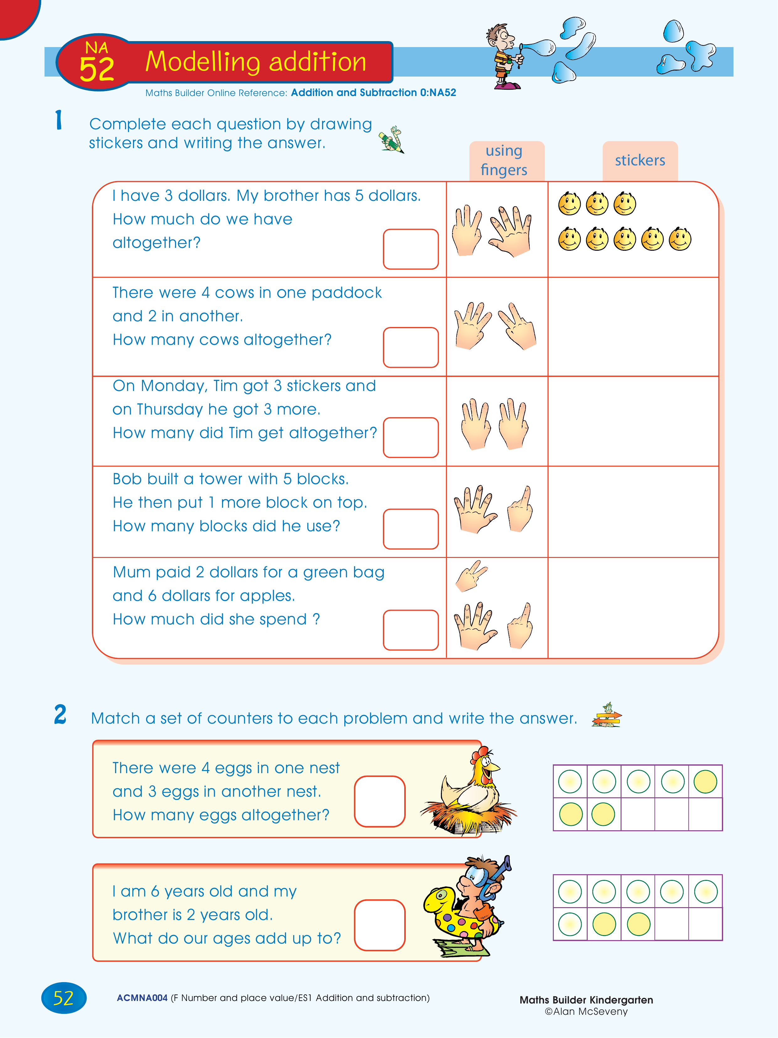 Modelling addition — worksheet preview