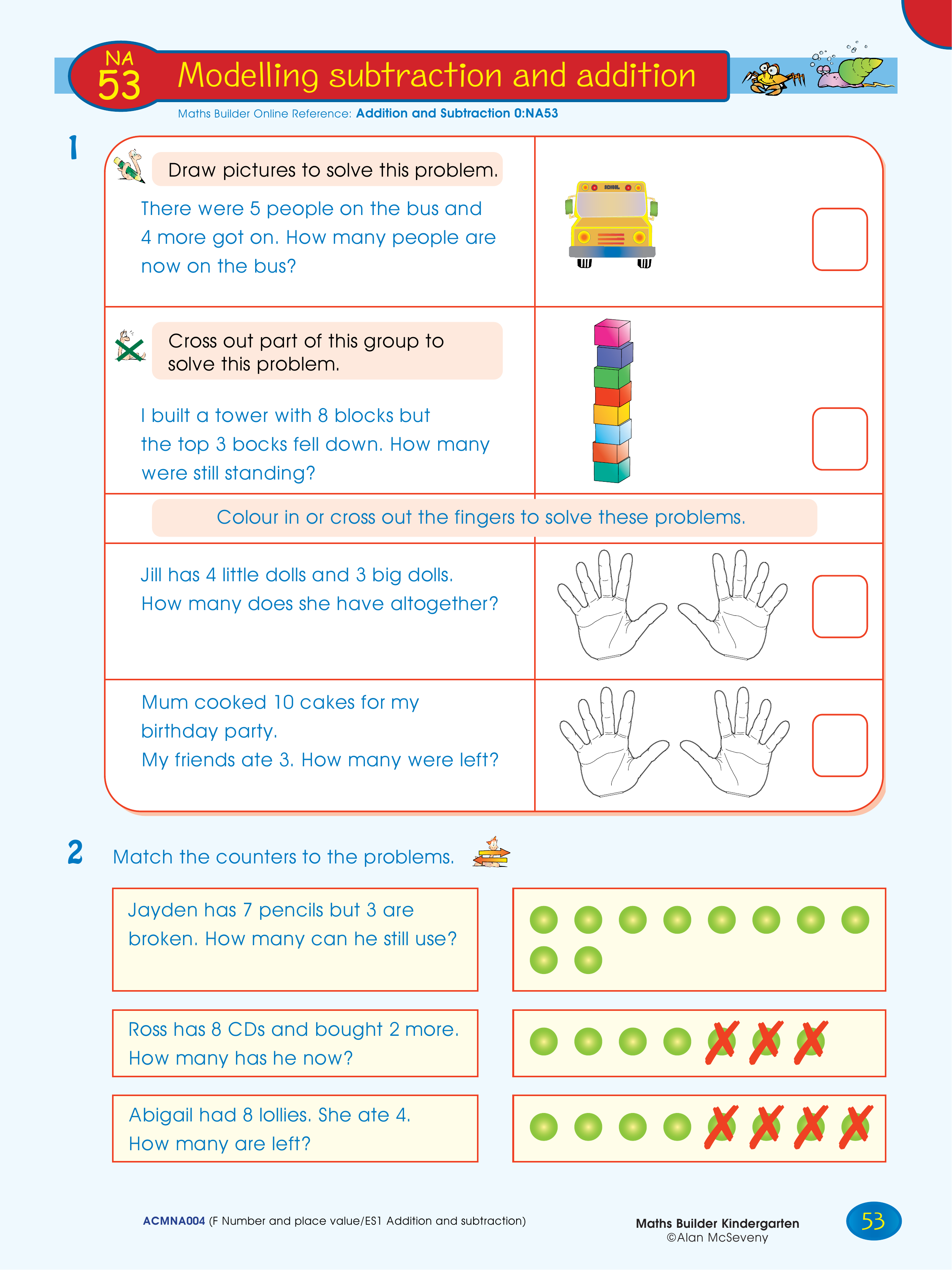 Modelling subtraction and addition — worksheet preview