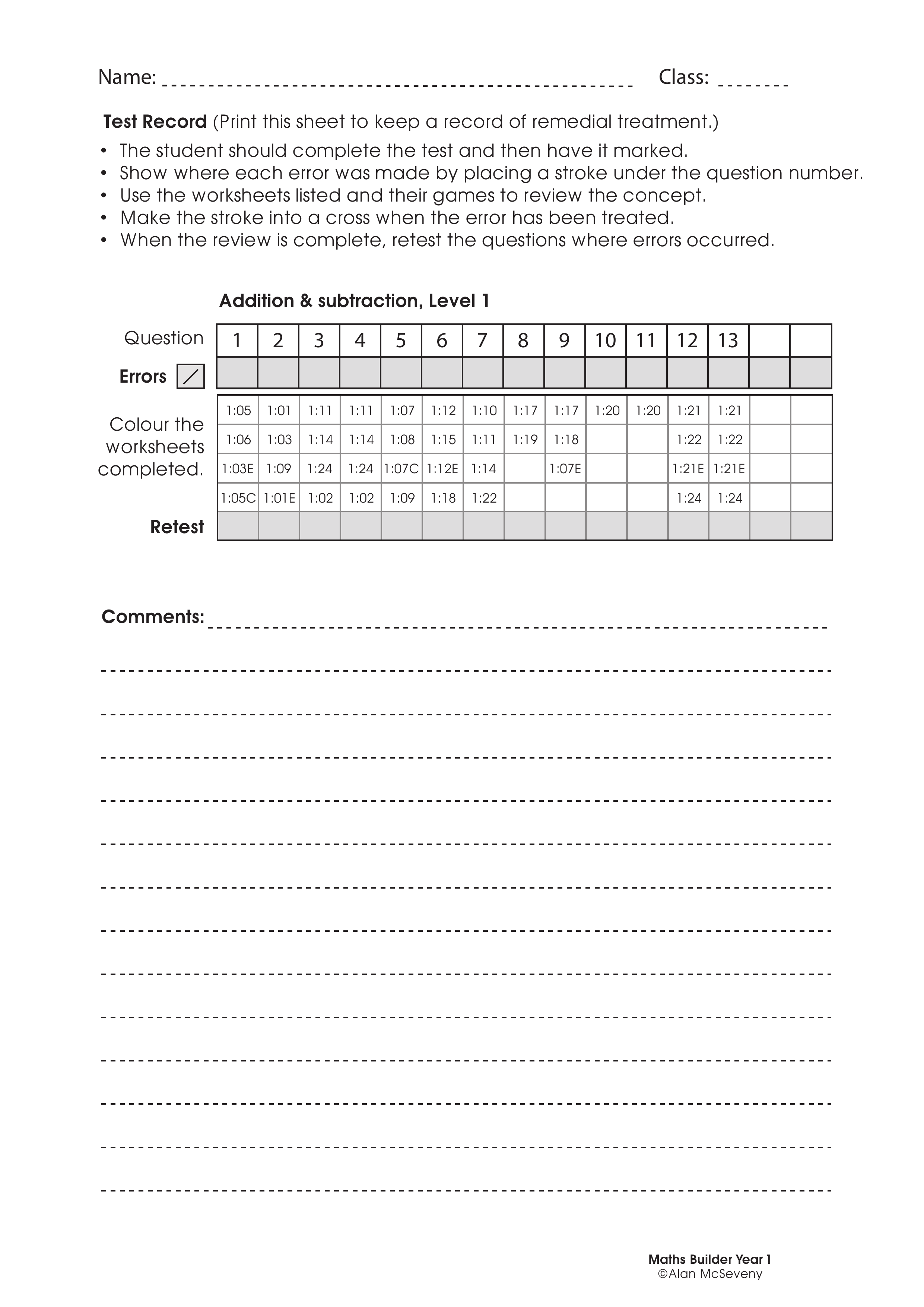 Assessment test records — worksheet preview