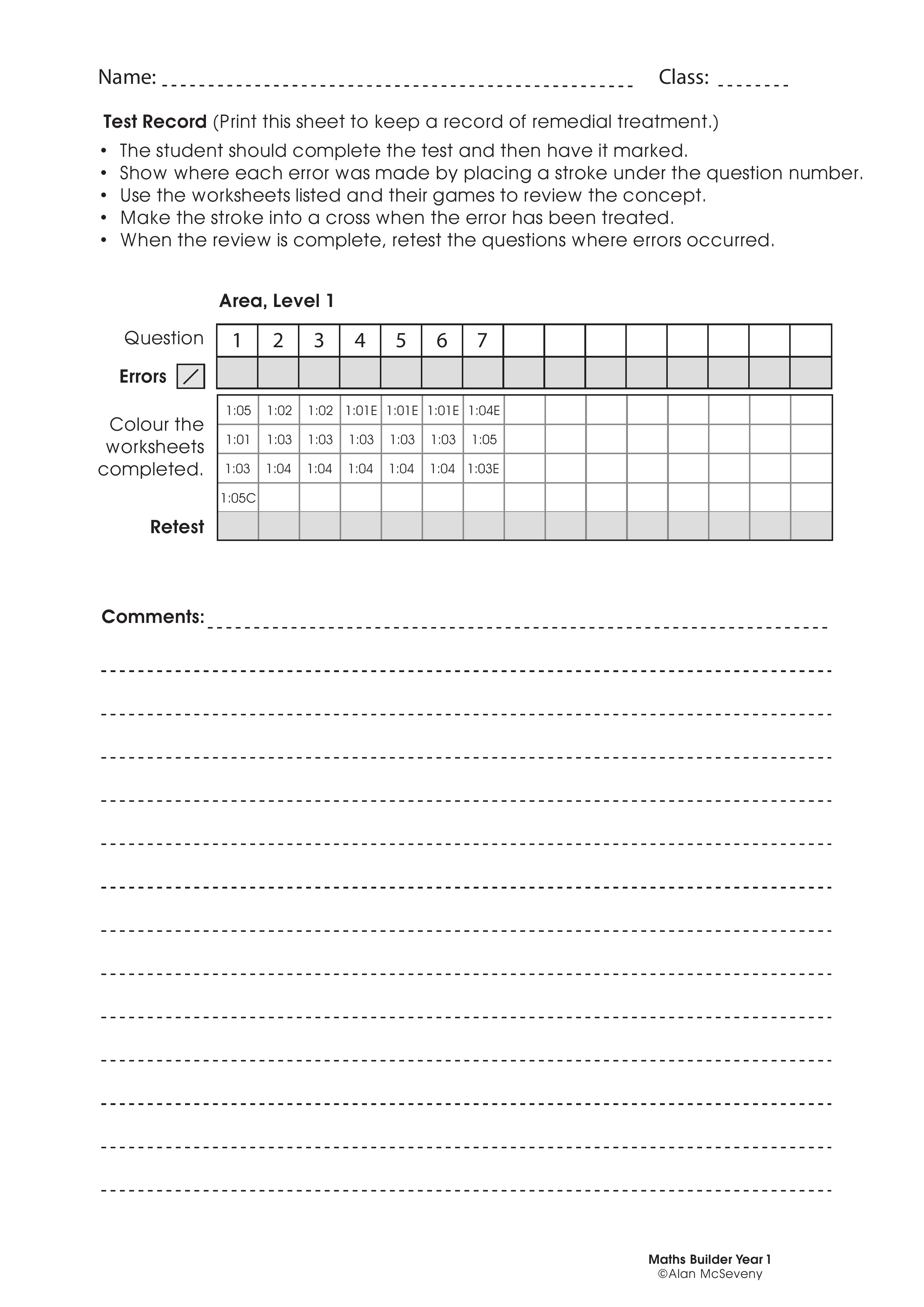 Assessment test records — worksheet preview