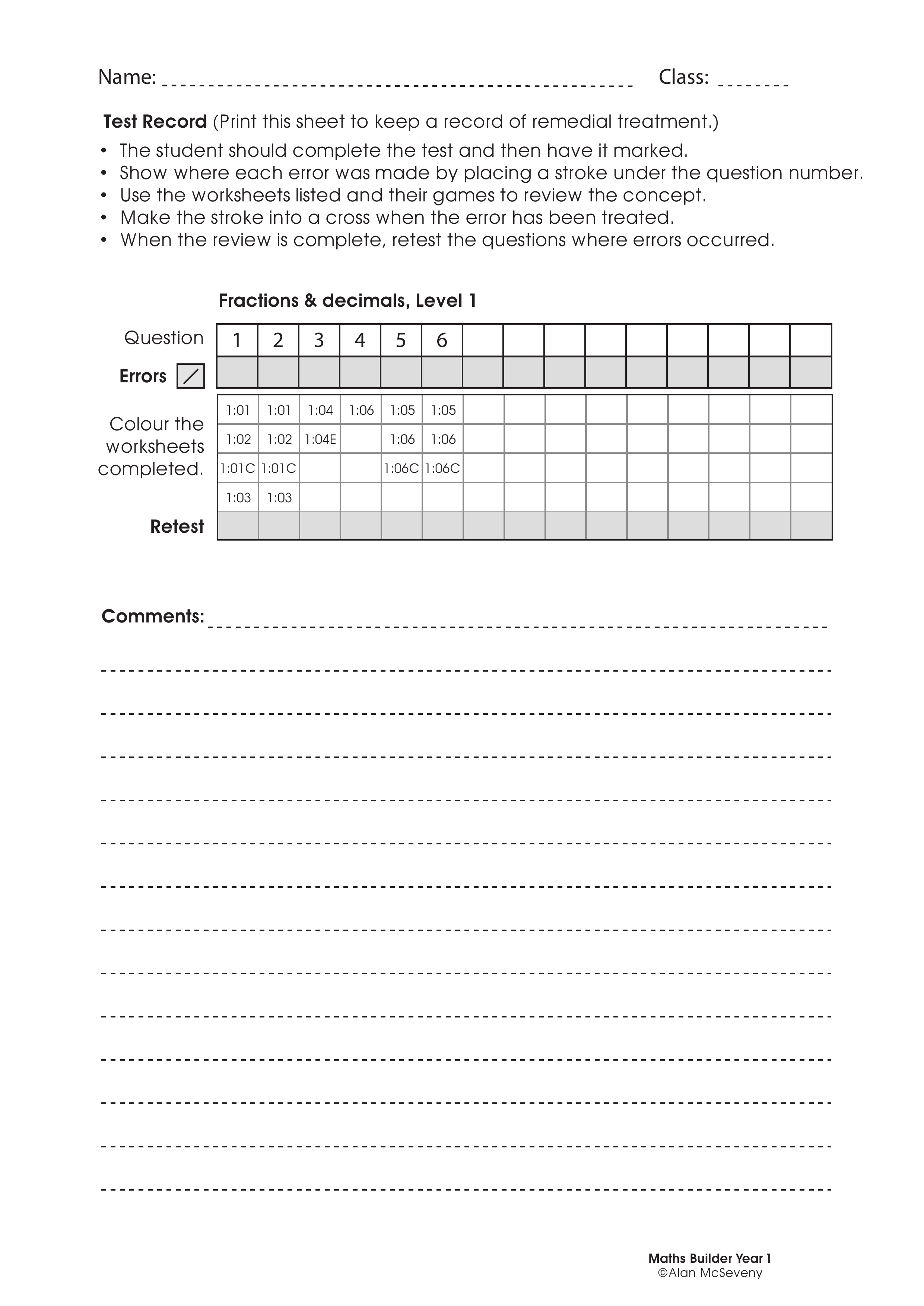 Assessment test records — worksheet preview