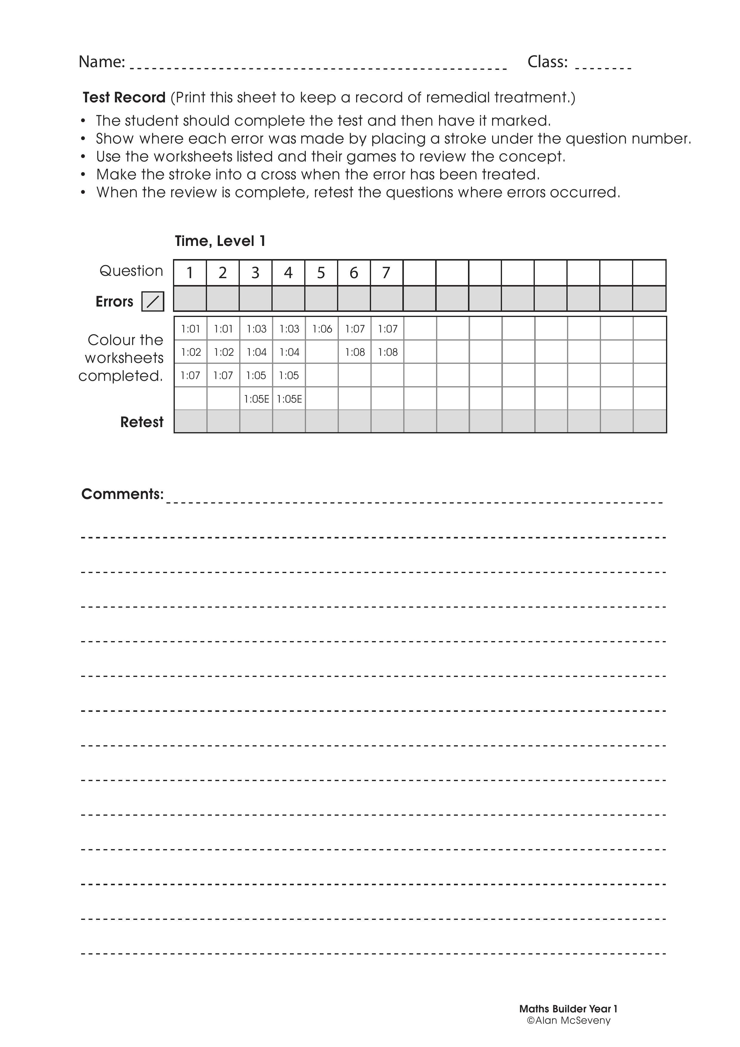 Assessment test records — worksheet preview