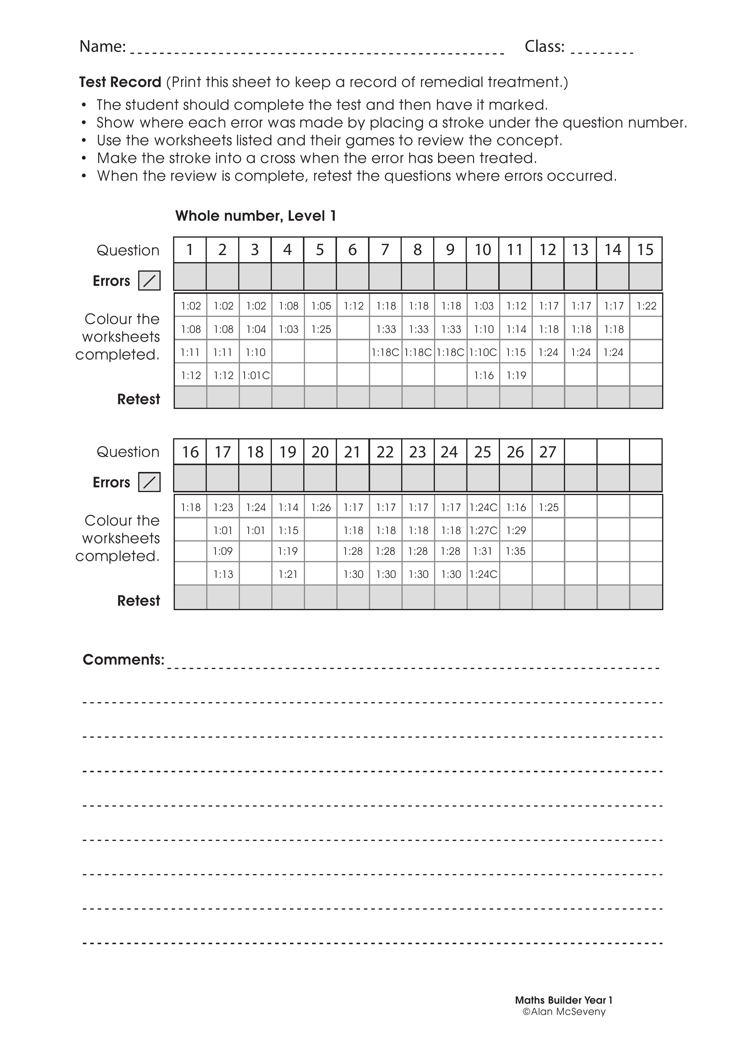 Assessment test records — worksheet preview