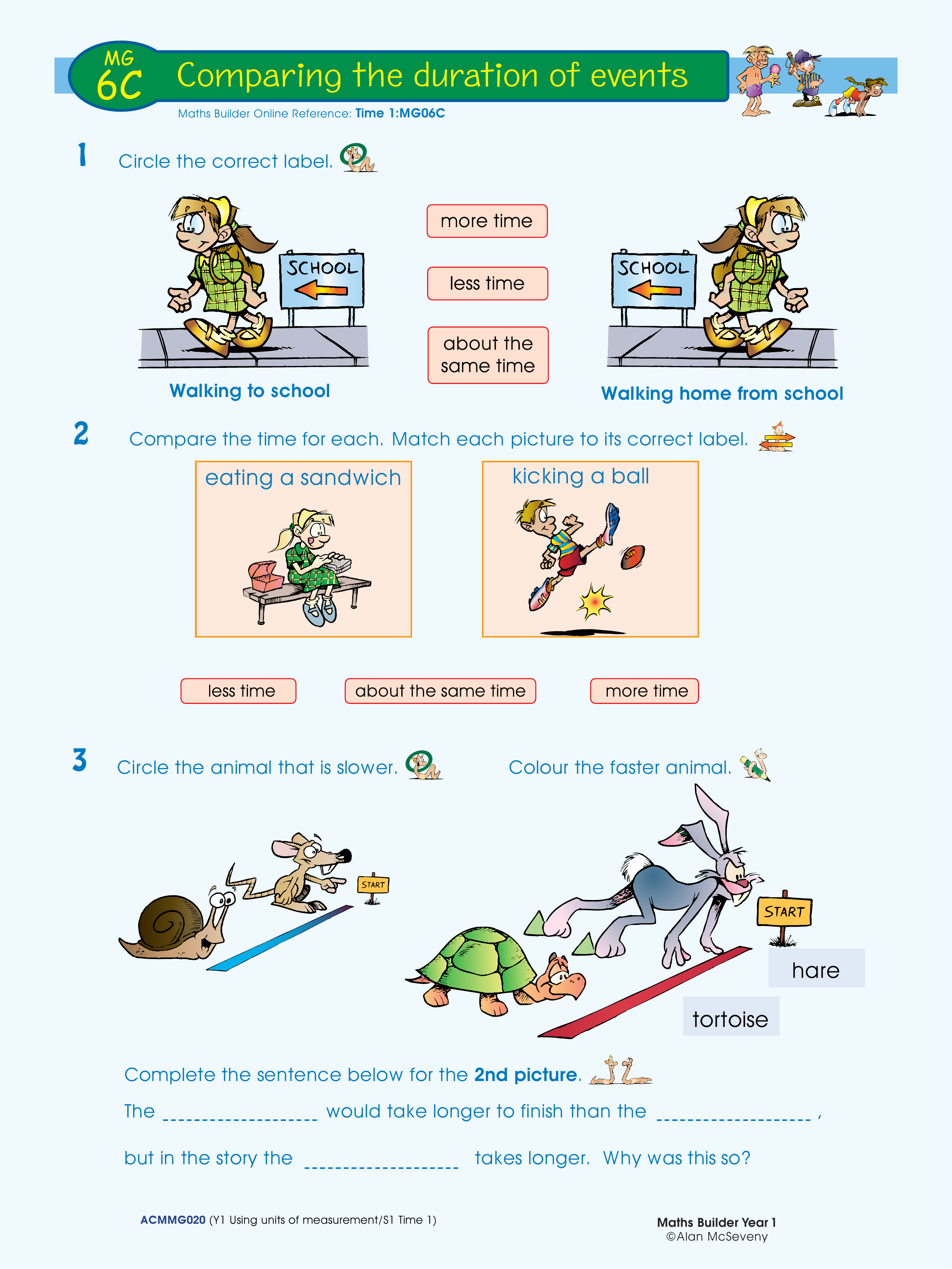 Comparing the duration of events — worksheet preview