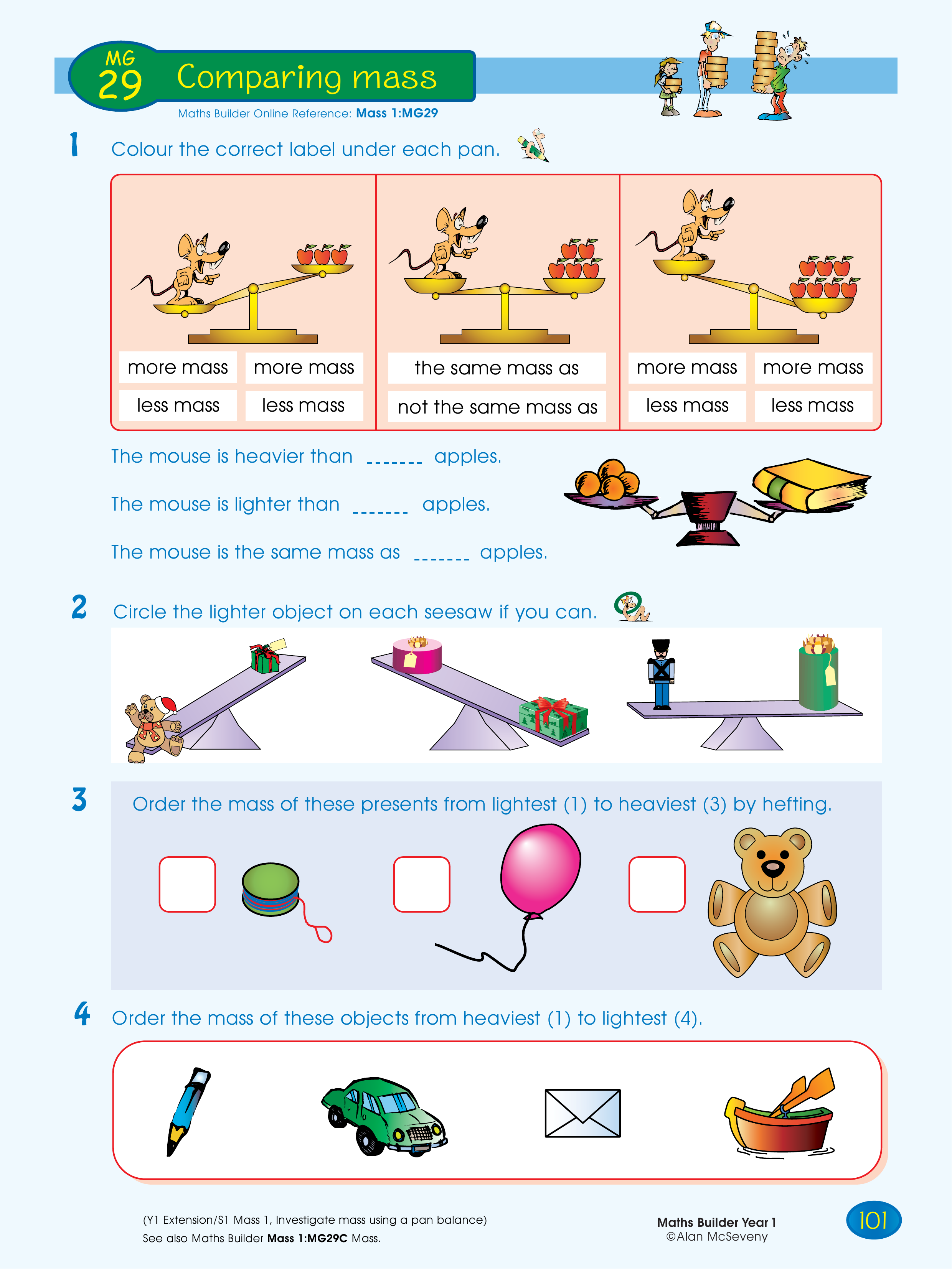 Comparing mass — worksheet preview