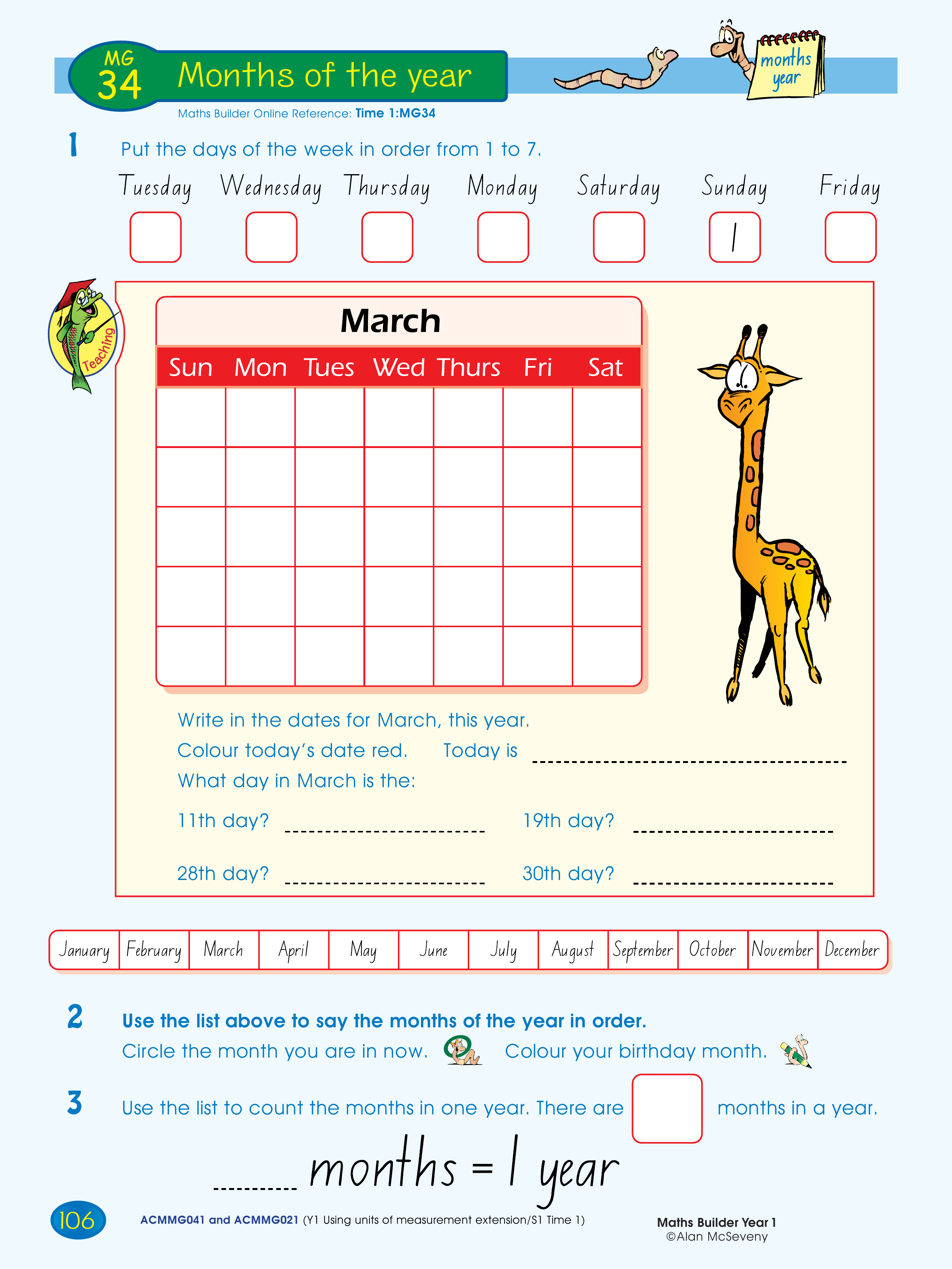 Months of the year — worksheet preview