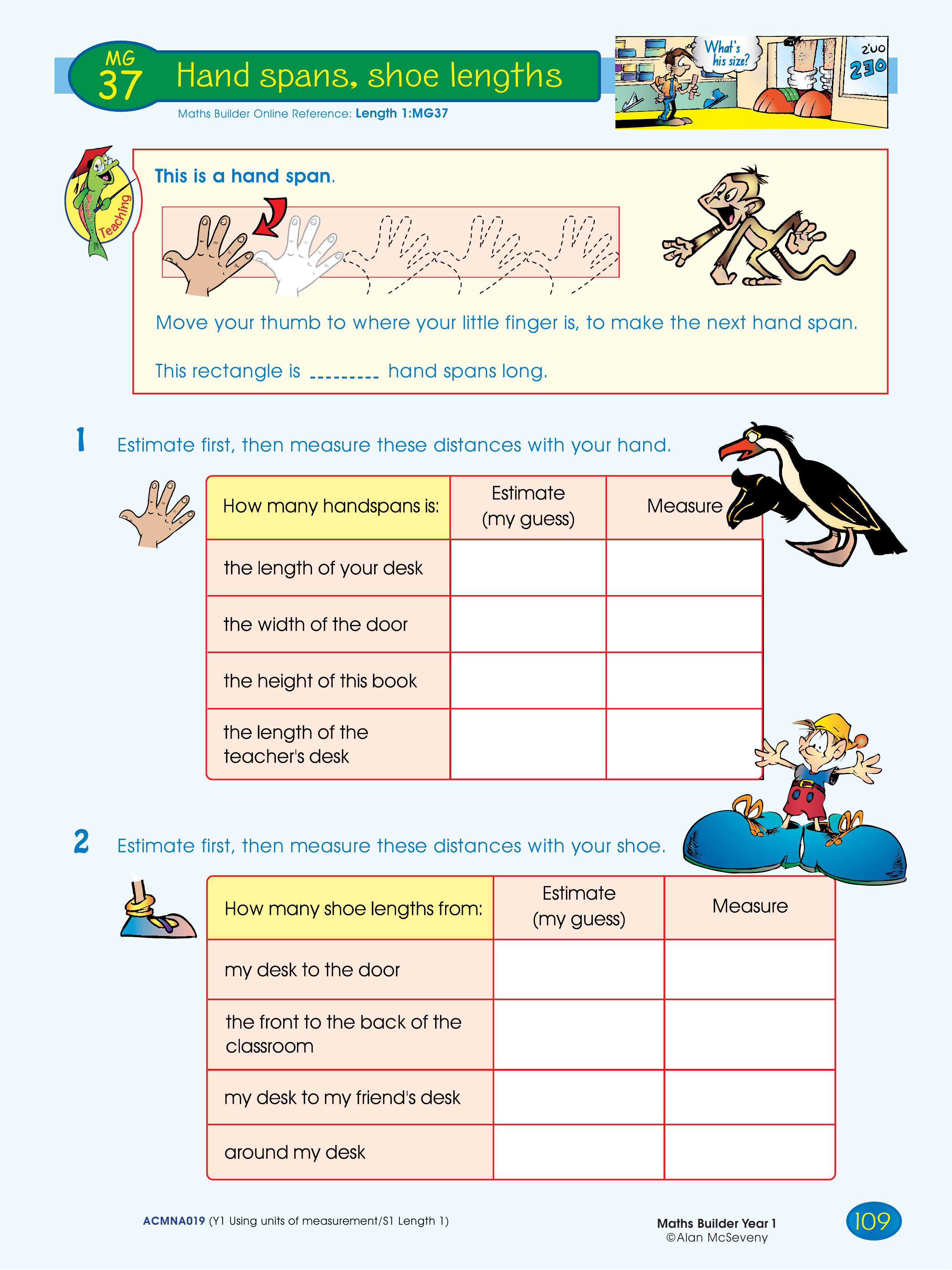 Handspans, shoe lengths — worksheet preview