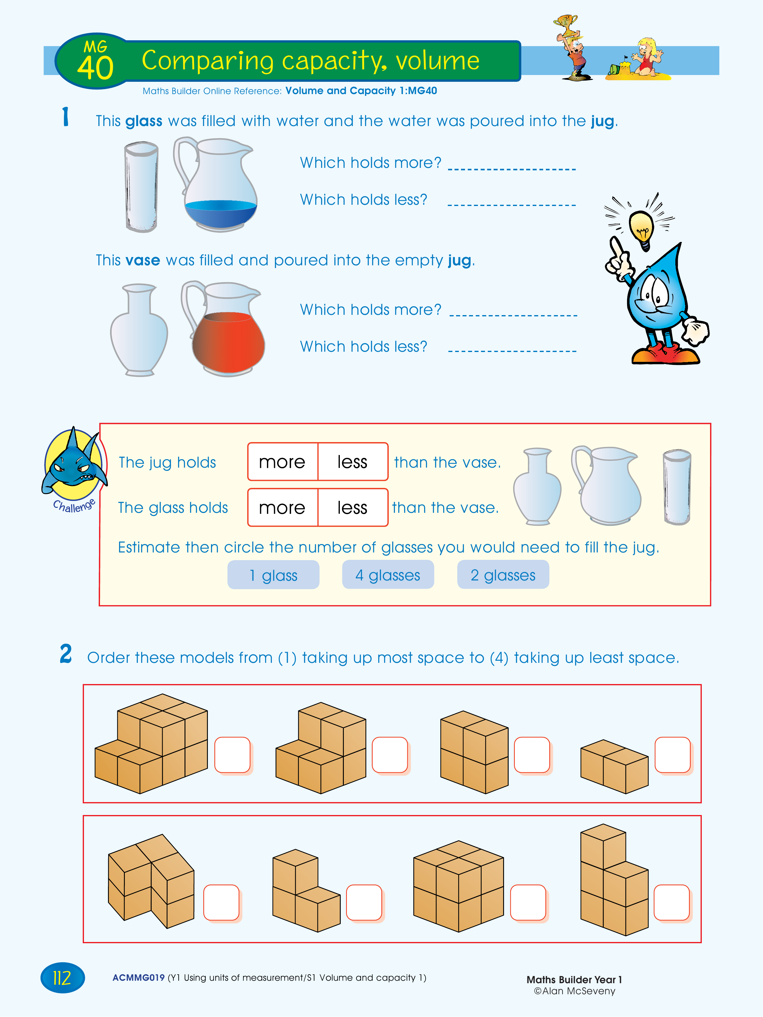 Comparing capacity, volume — worksheet preview