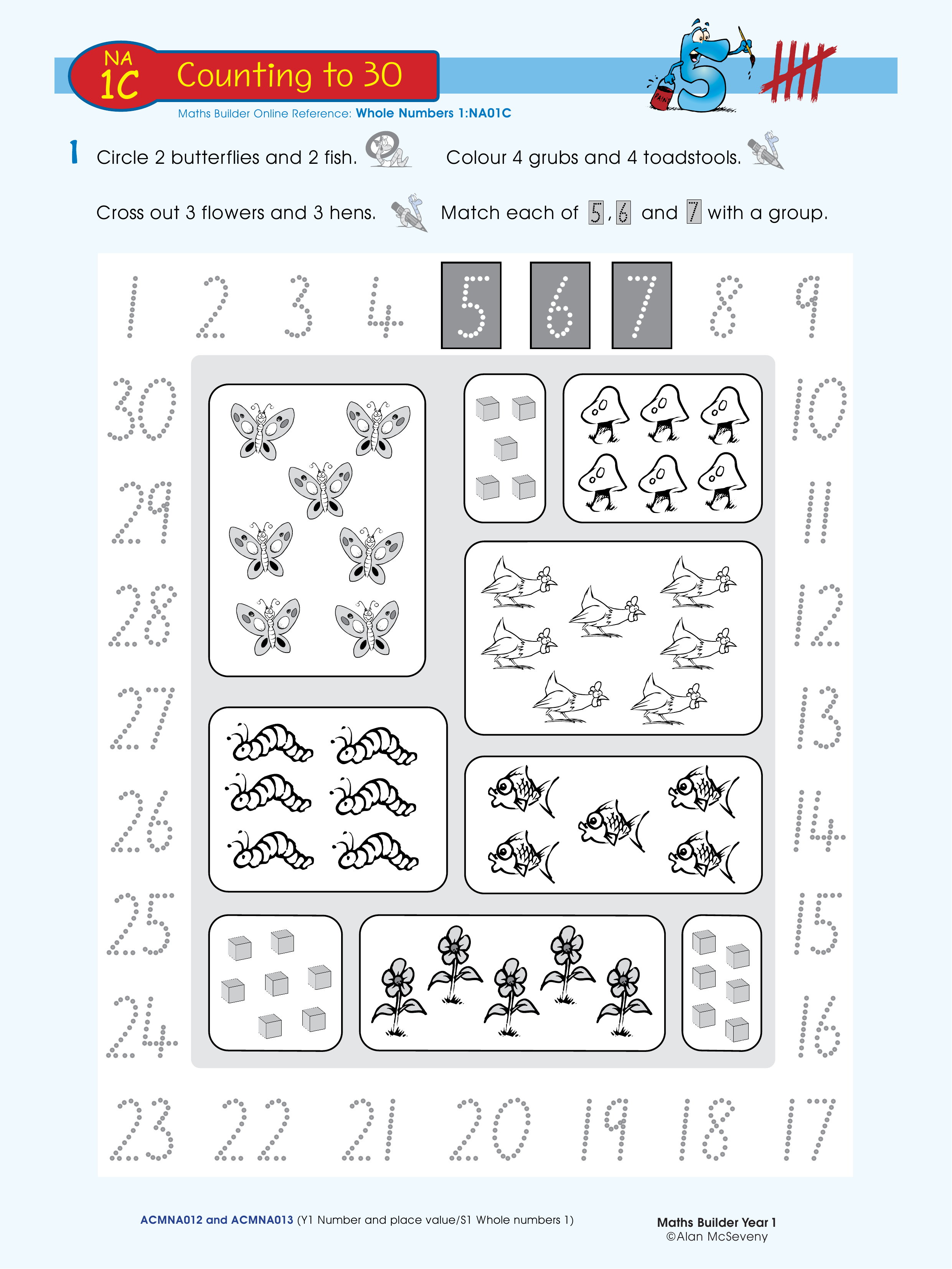 Counting to 30 — worksheet preview