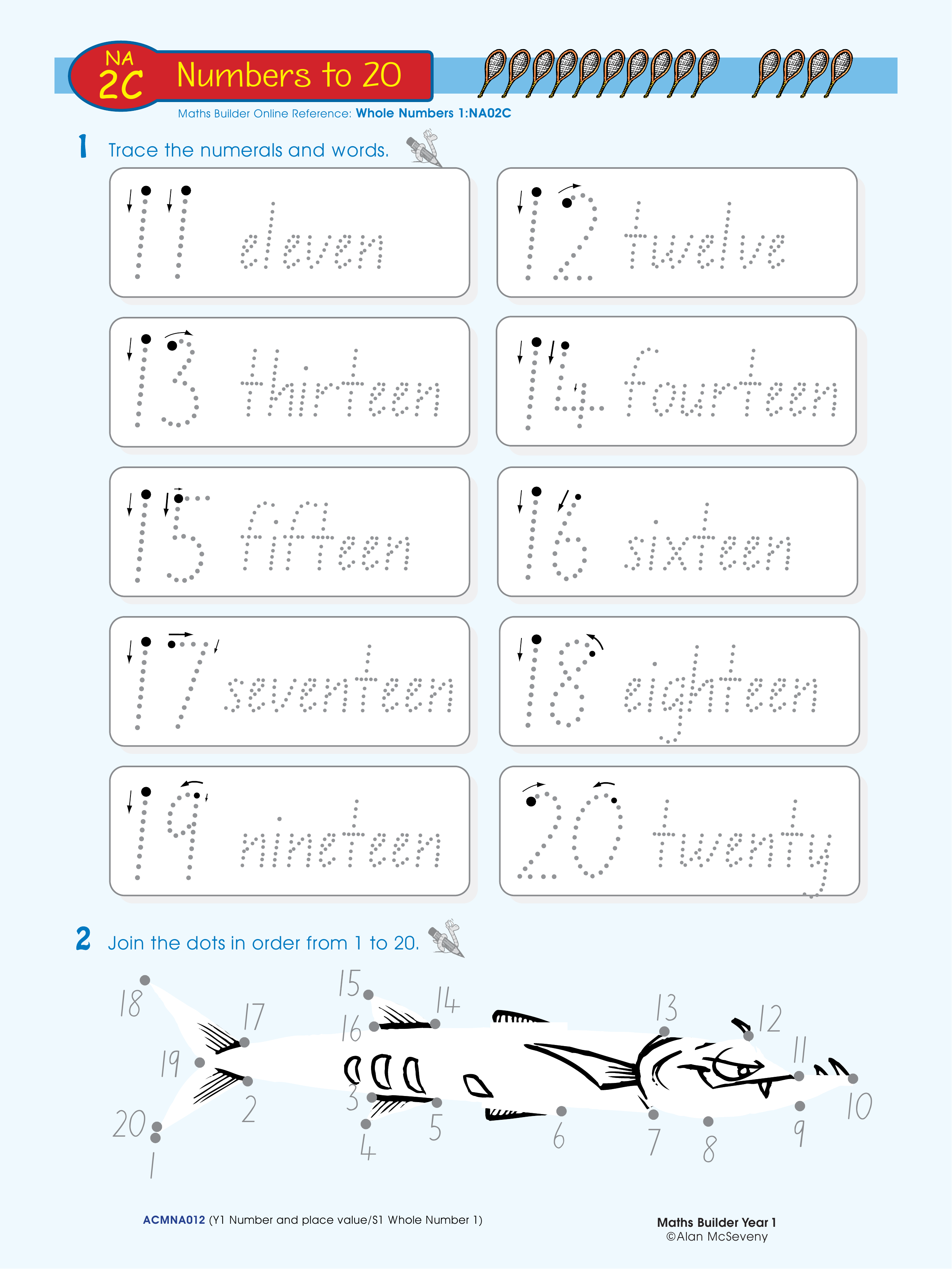 Numbers to 20 — worksheet preview