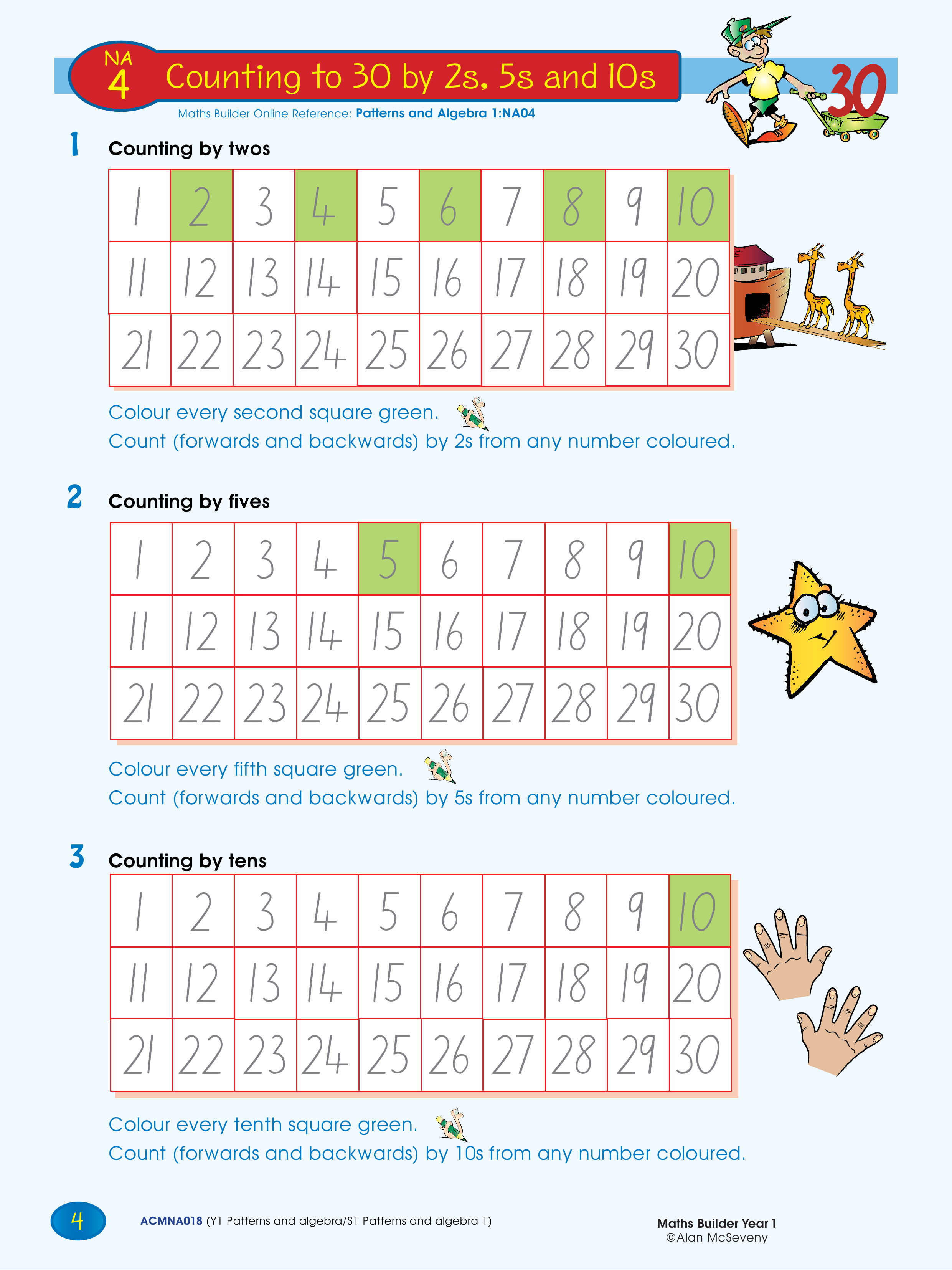 Counting to 30 by 2s, 5s and 10s — worksheet preview