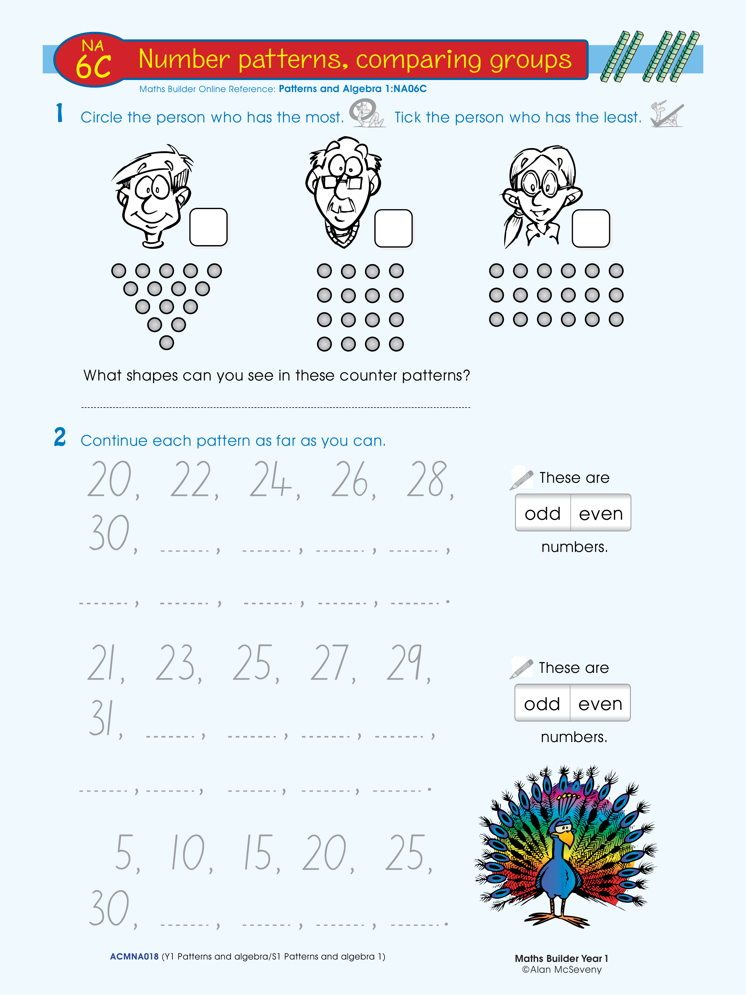 Number patterns, comparing groups — worksheet preview