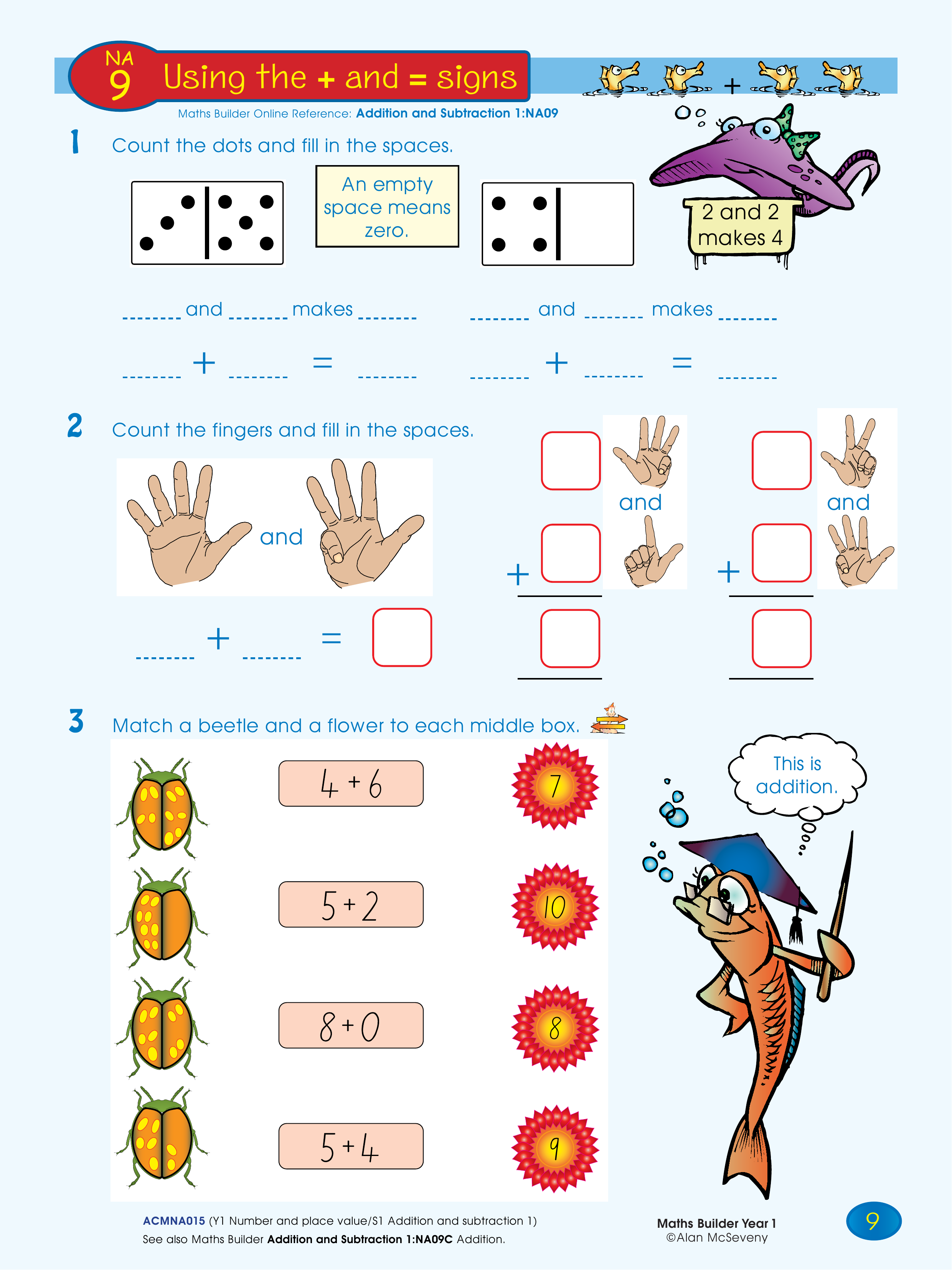 Using the + and = signs — worksheet preview