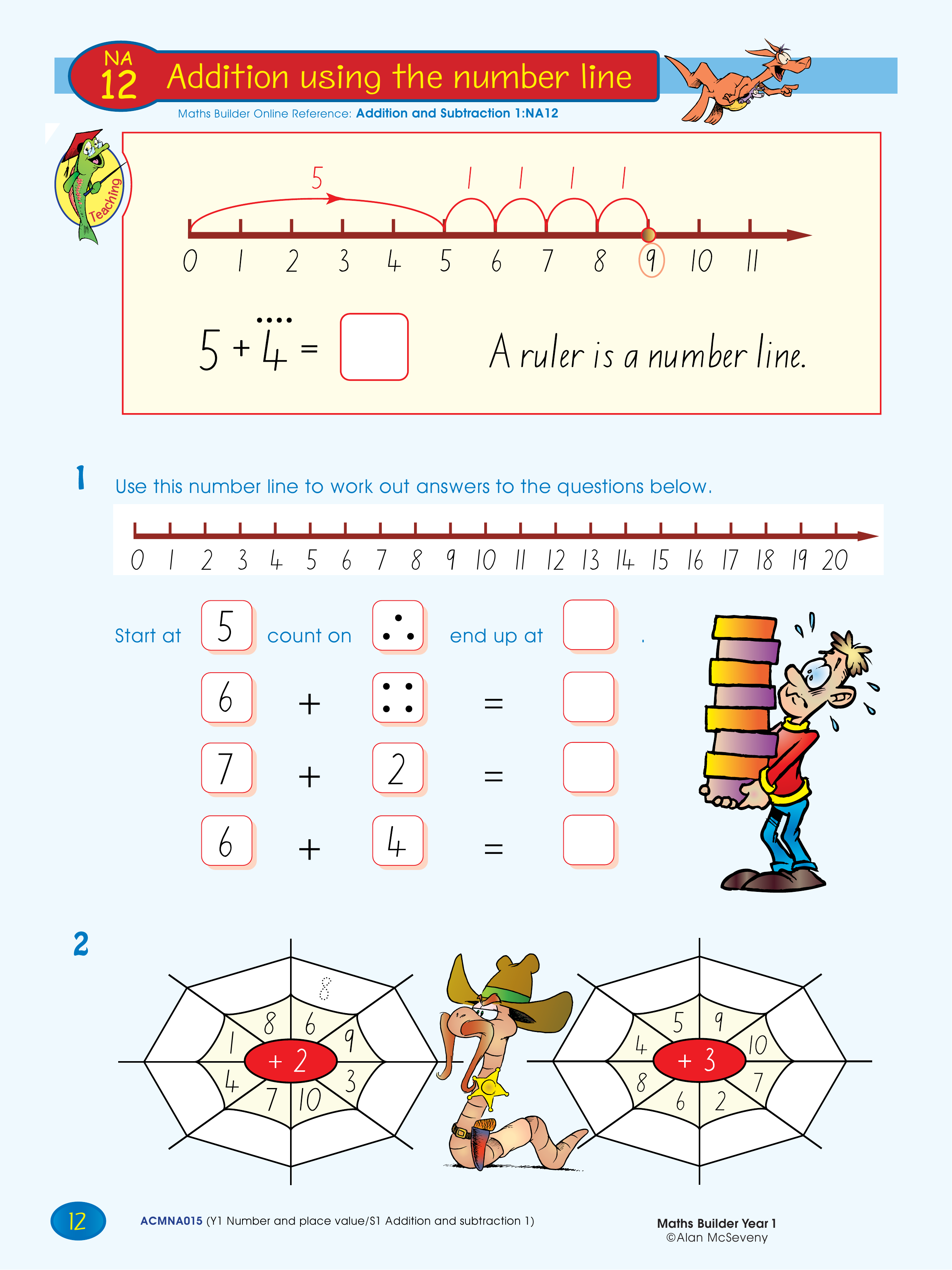 Addition using the number line — worksheet preview