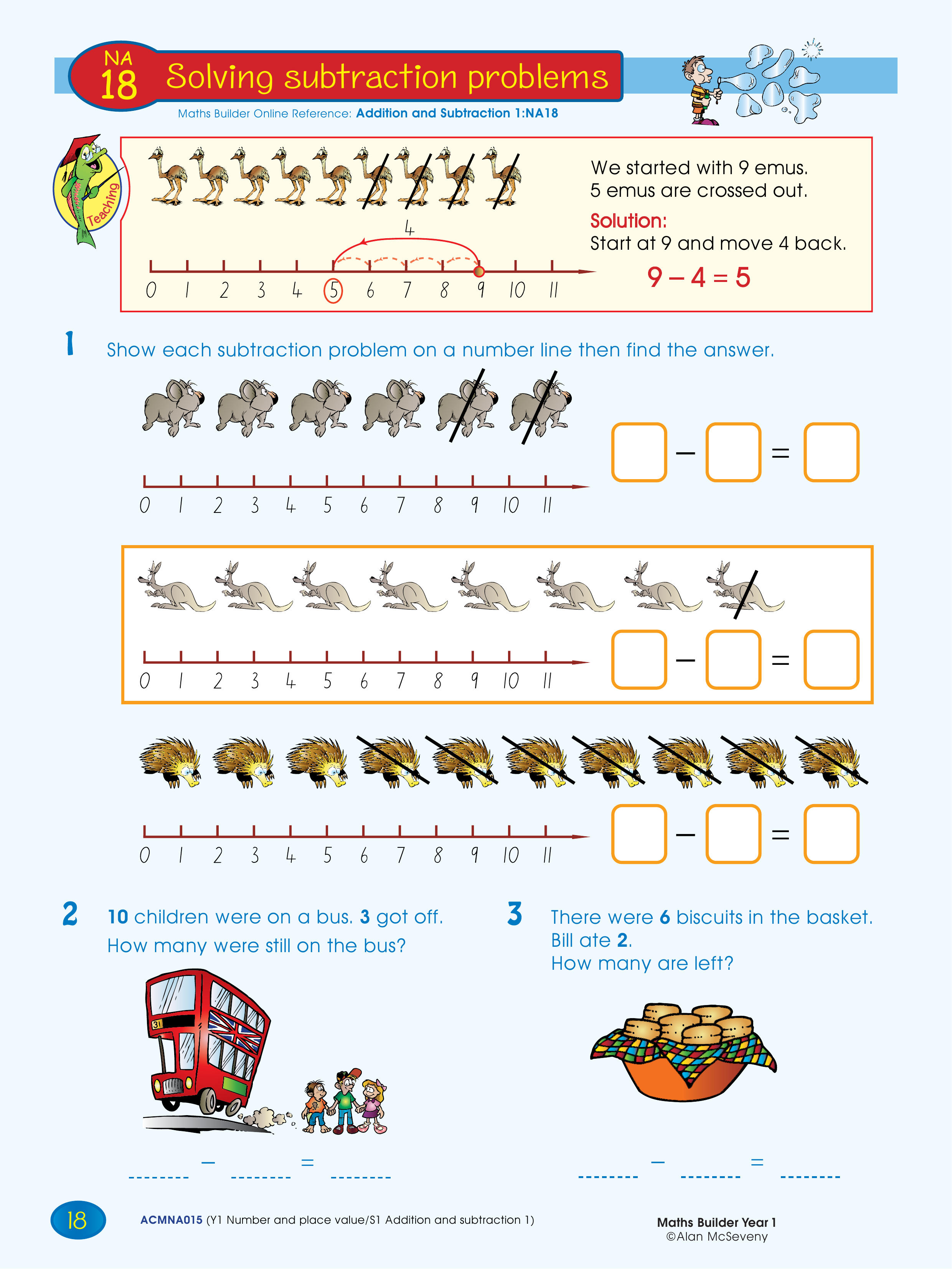 Solving subtraction problems — worksheet preview