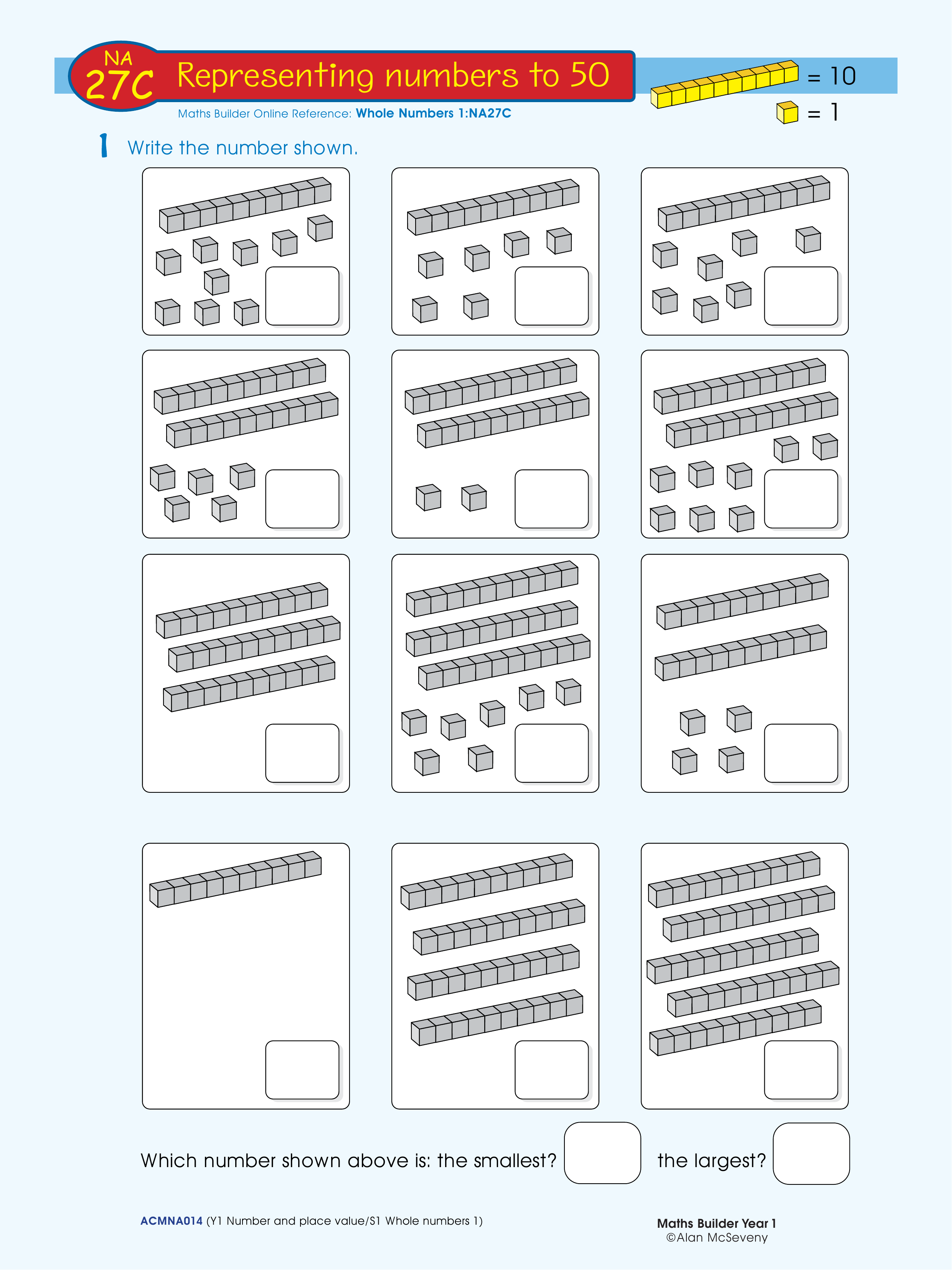 Representing numbers to 50 — worksheet preview