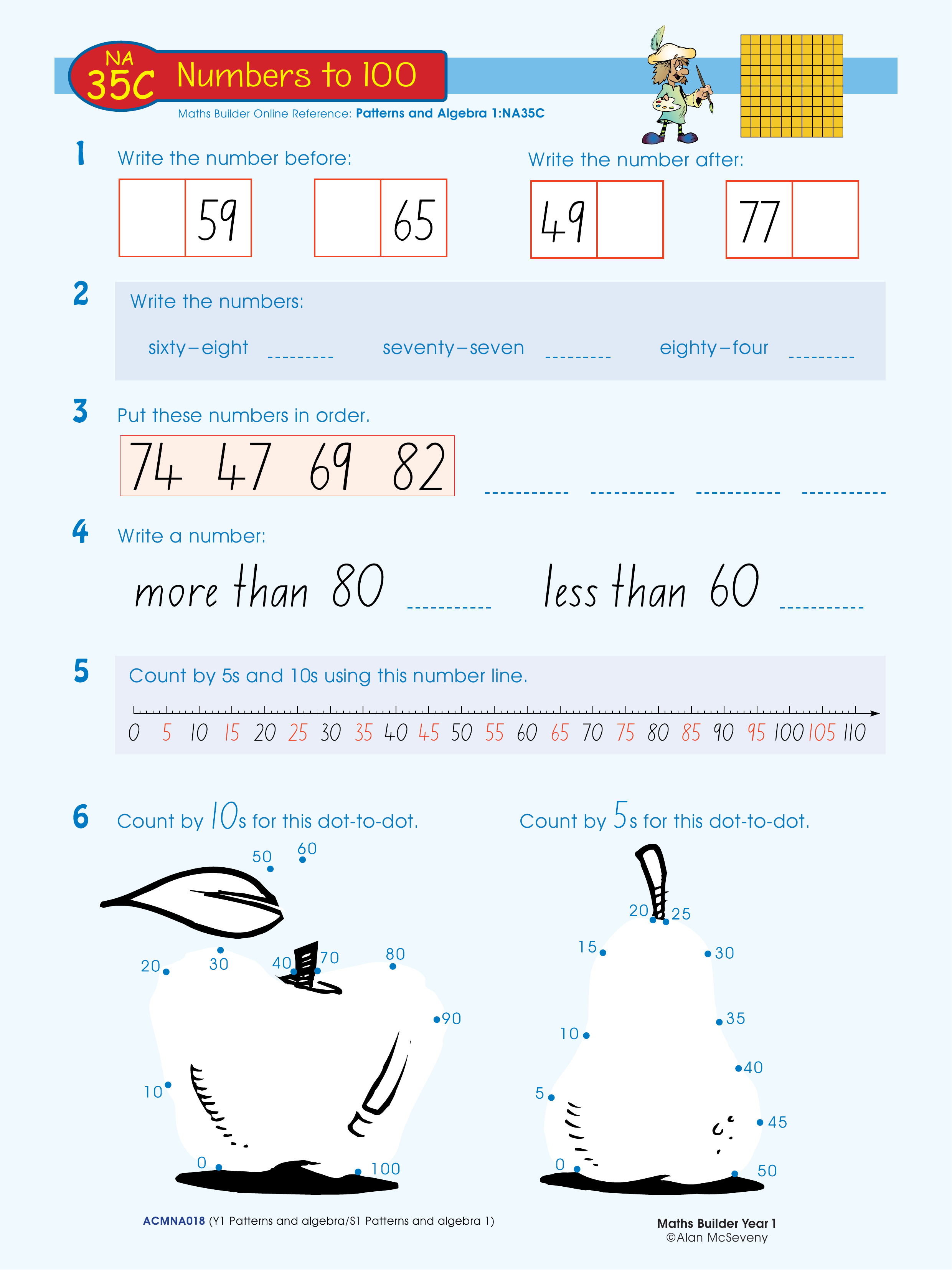 Numbers to 100 — worksheet preview