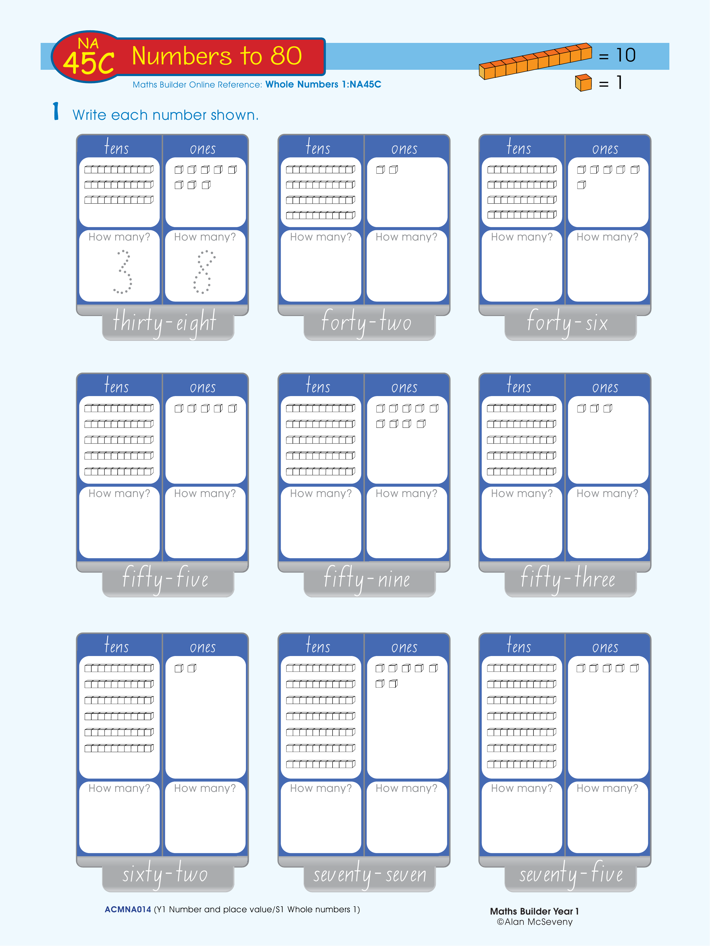 Numbers to 80 — worksheet preview