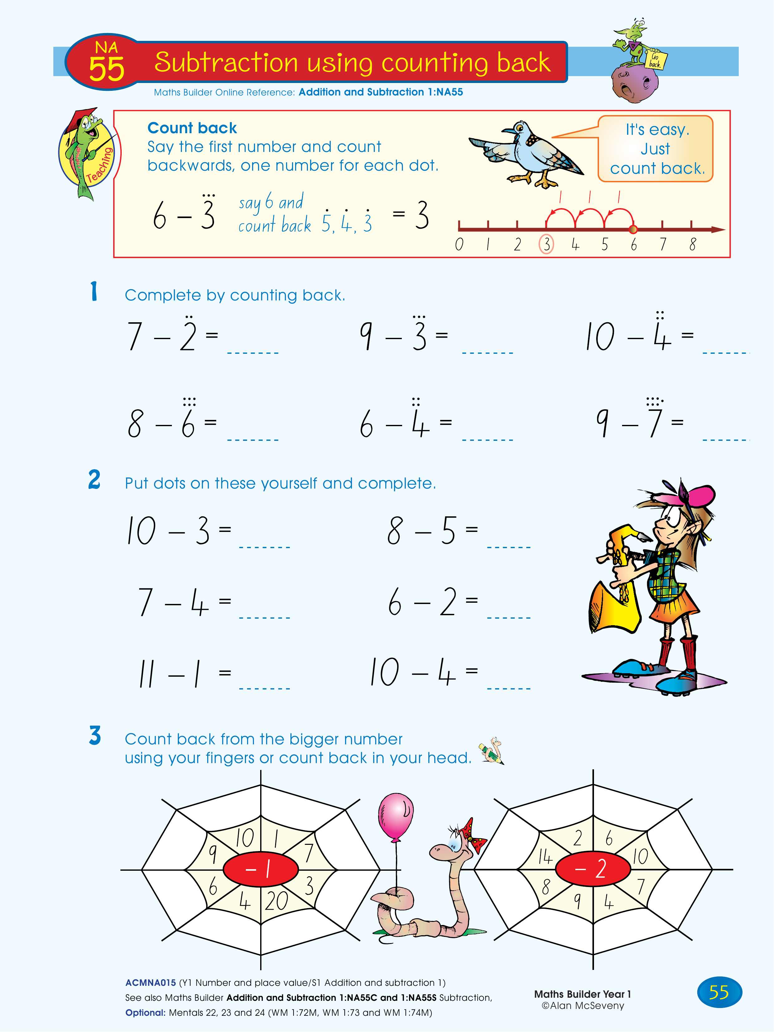 Subtraction using counting back — worksheet preview