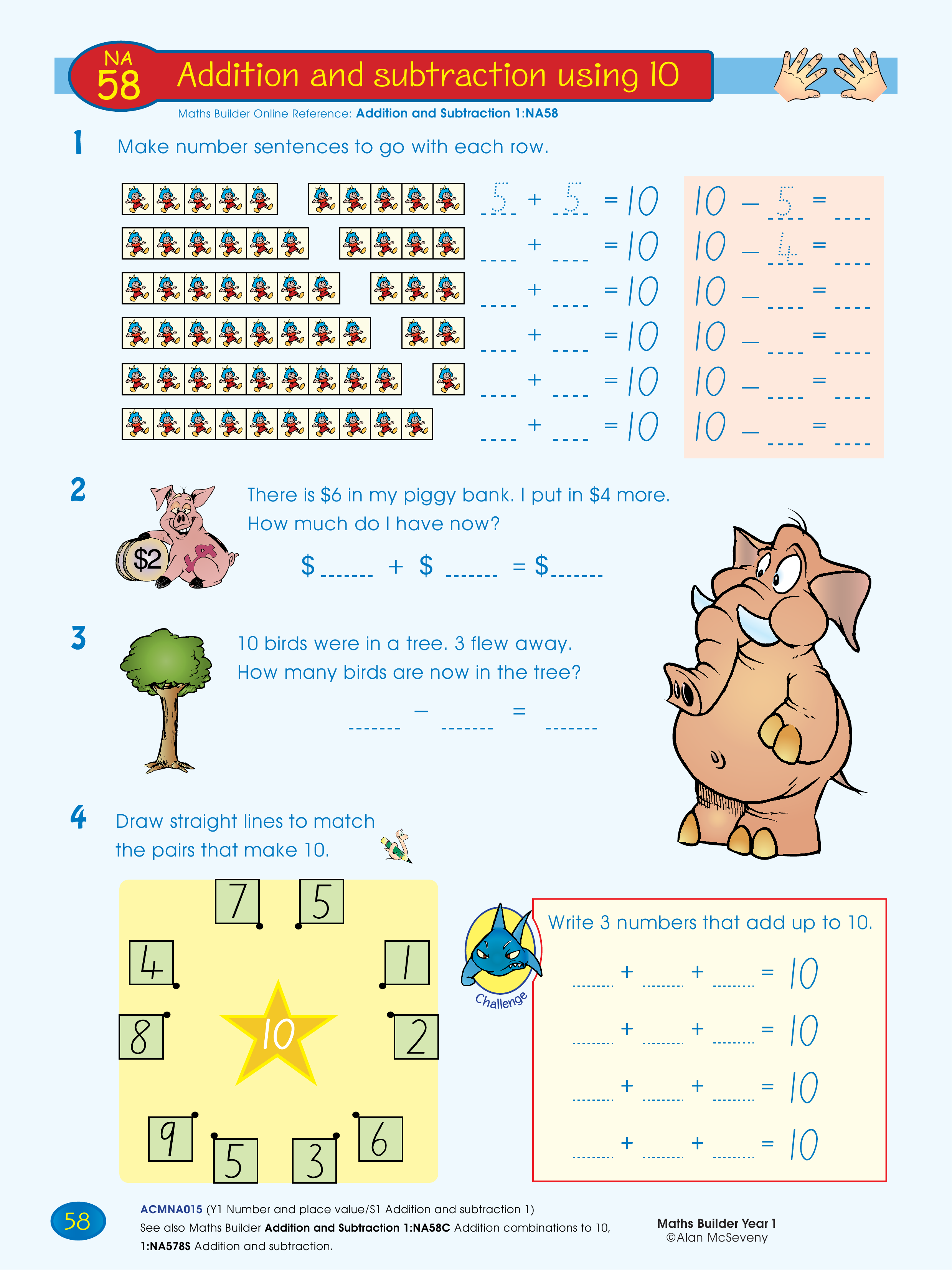 Addition and subtraction using 10 — worksheet preview