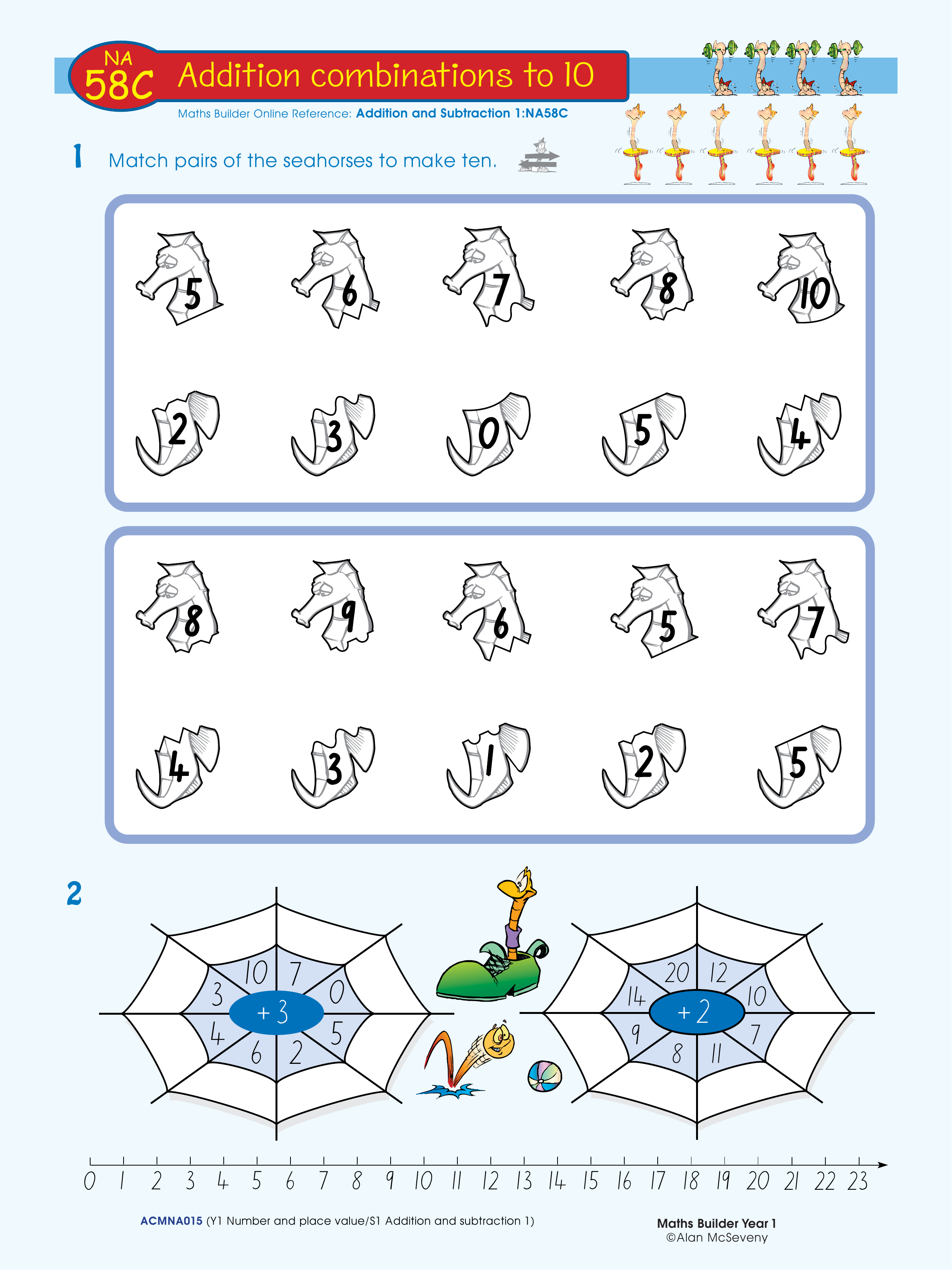 Addition combinations to 10 — worksheet preview